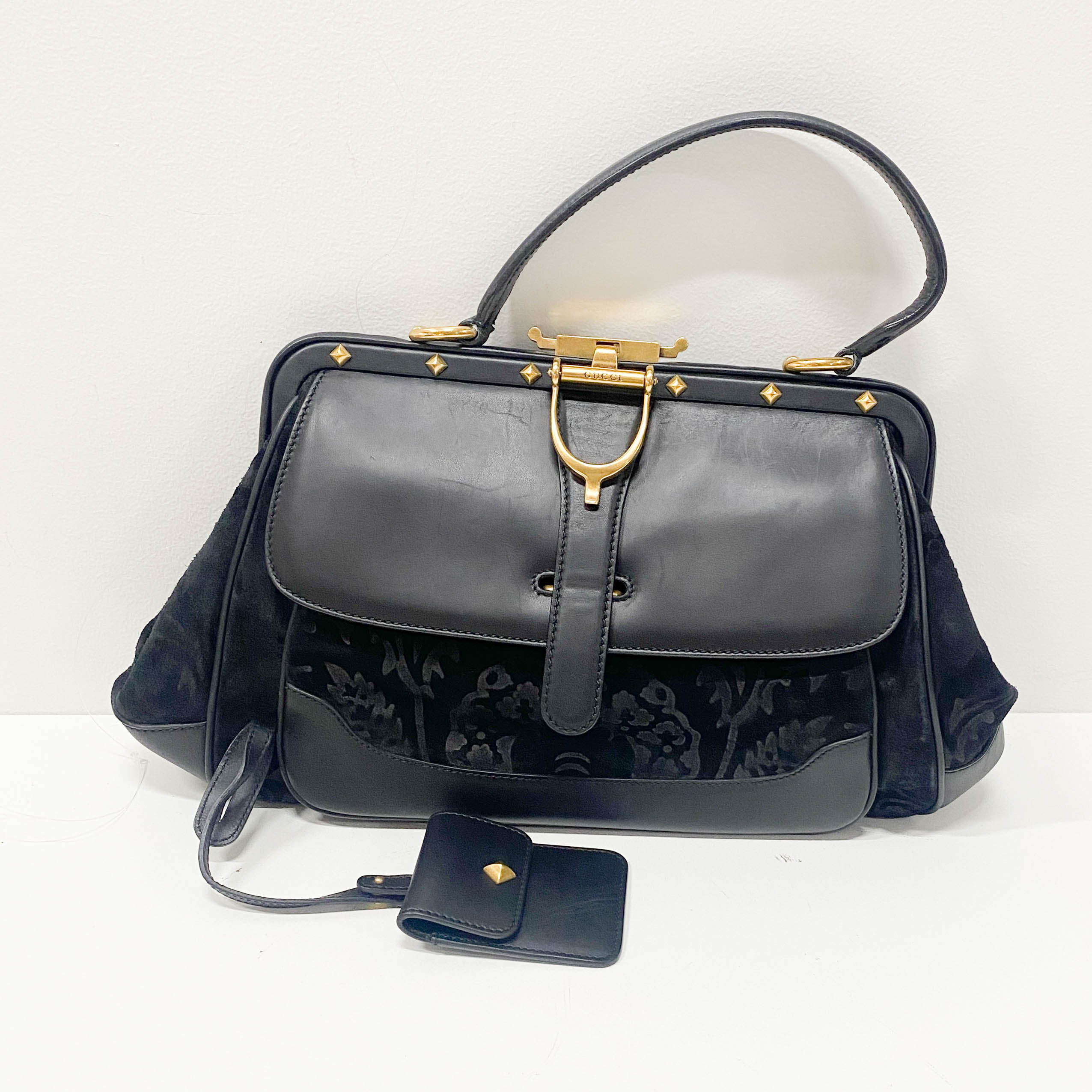 Vintage Black Suede Arabesque Hand Bag