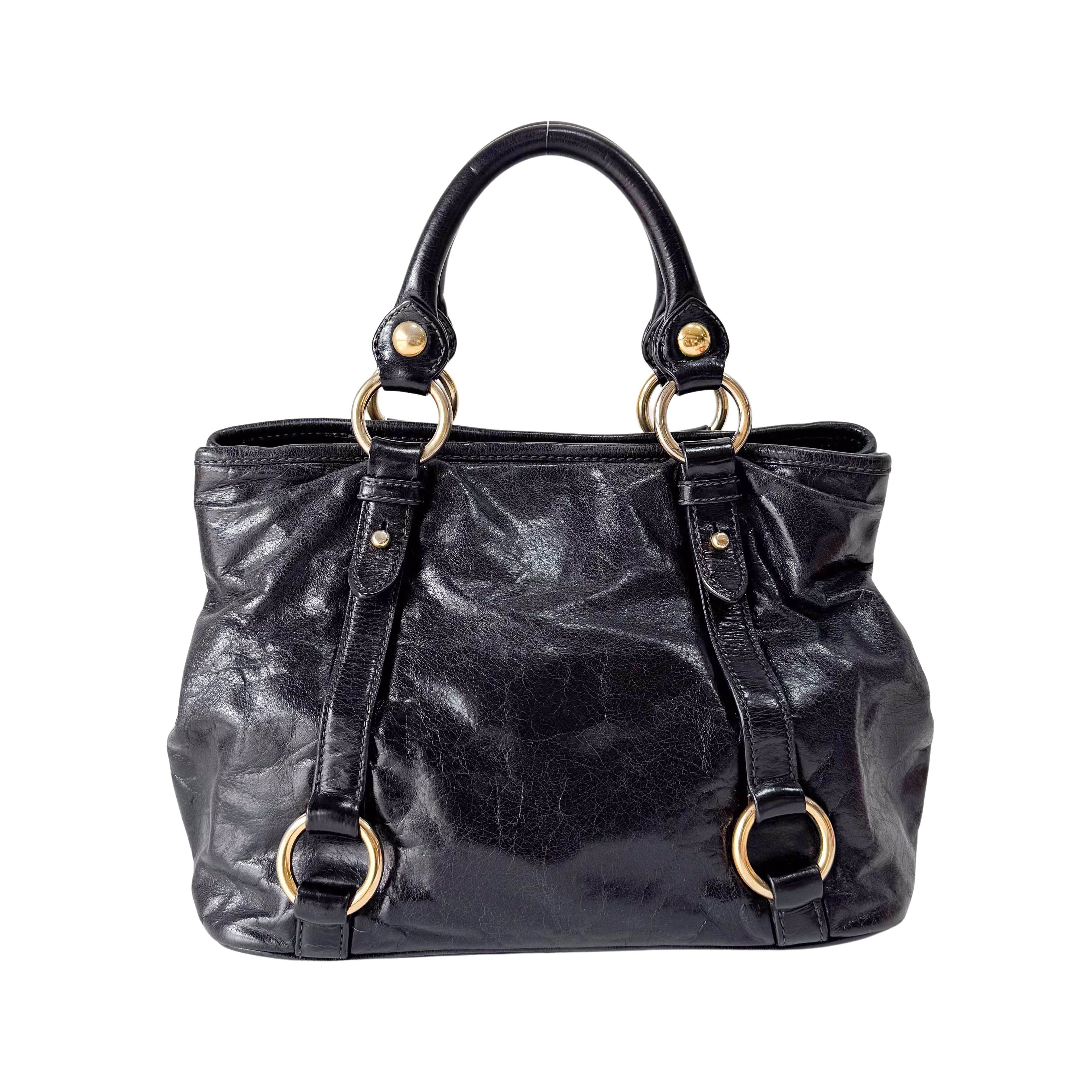 Vitello Black Calfskin Leather Two Way Bag