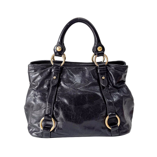 Vitello Black Calfskin Leather Two Way Bag