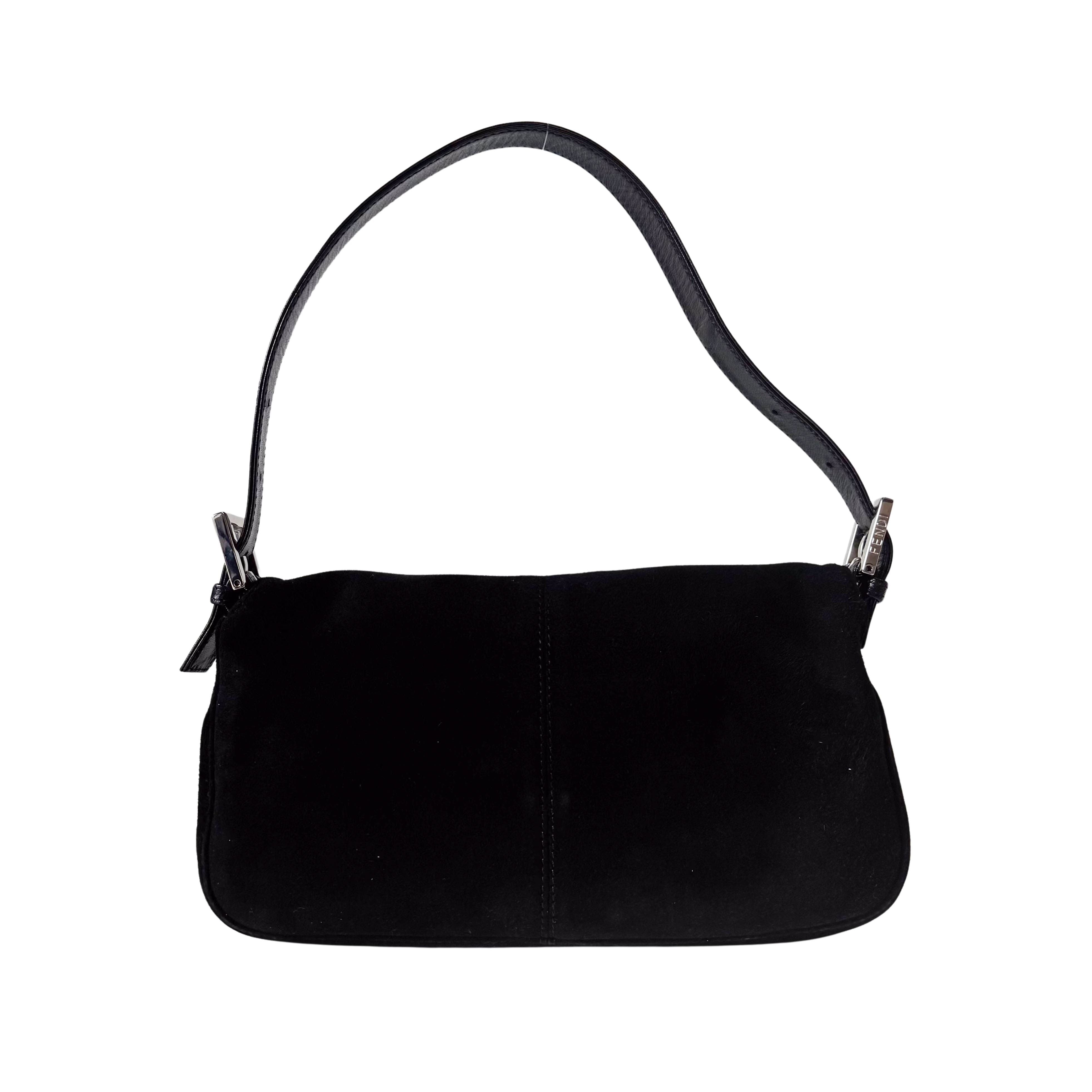 Baguette Black Suede Shoulder Bag