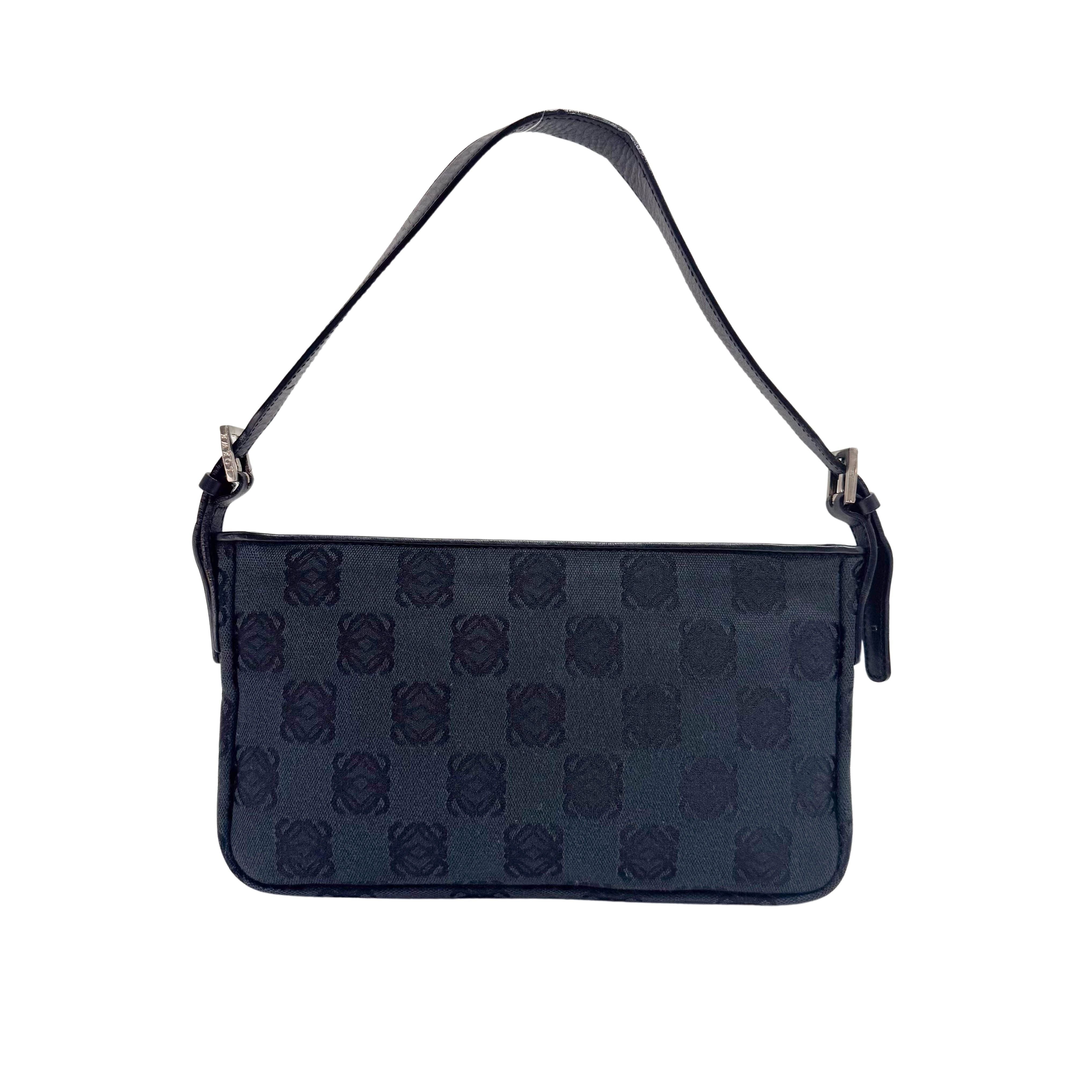 Anagram Black Canvas Small Shoulder Bag