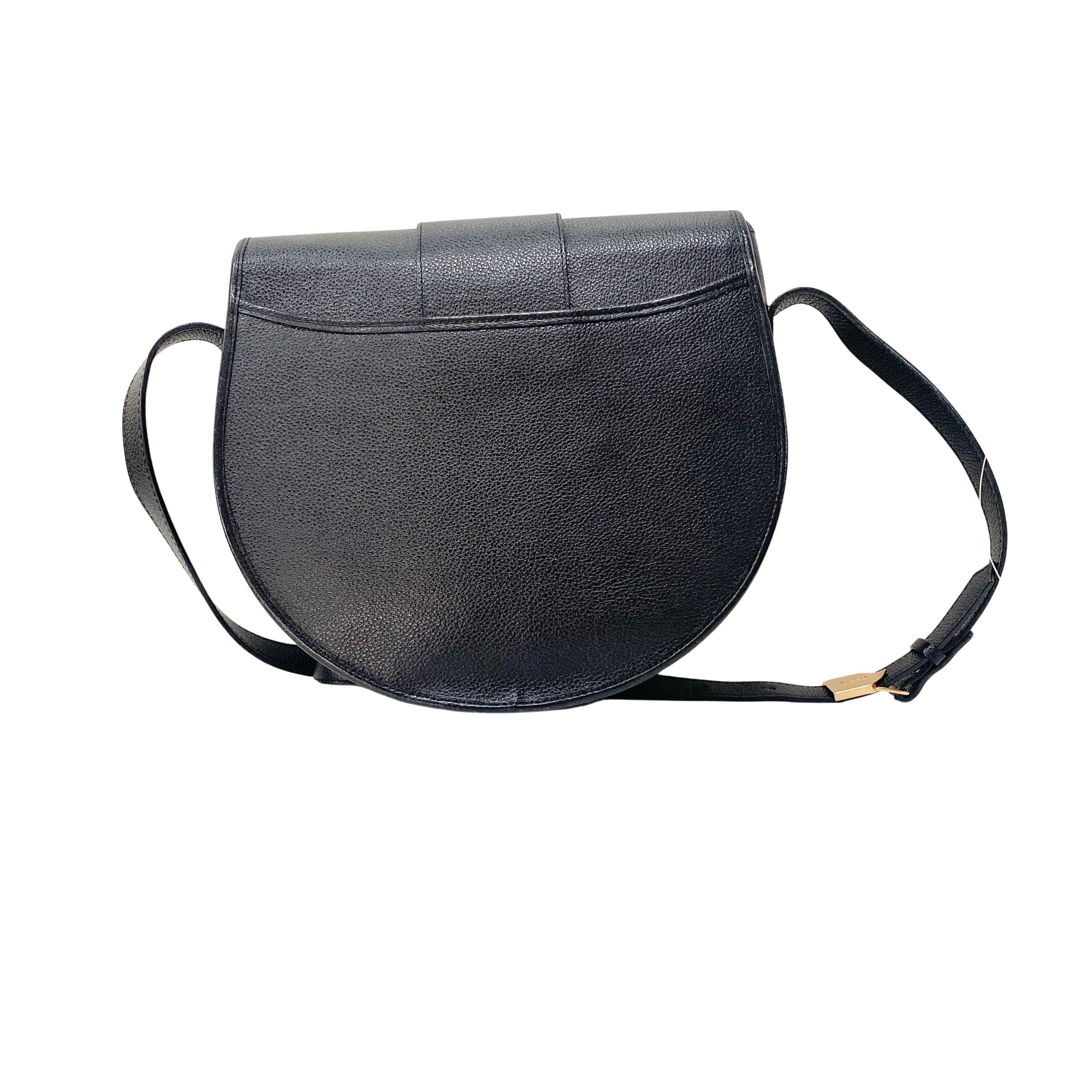 Black Grain Calfskin Leather Crossbody Bag