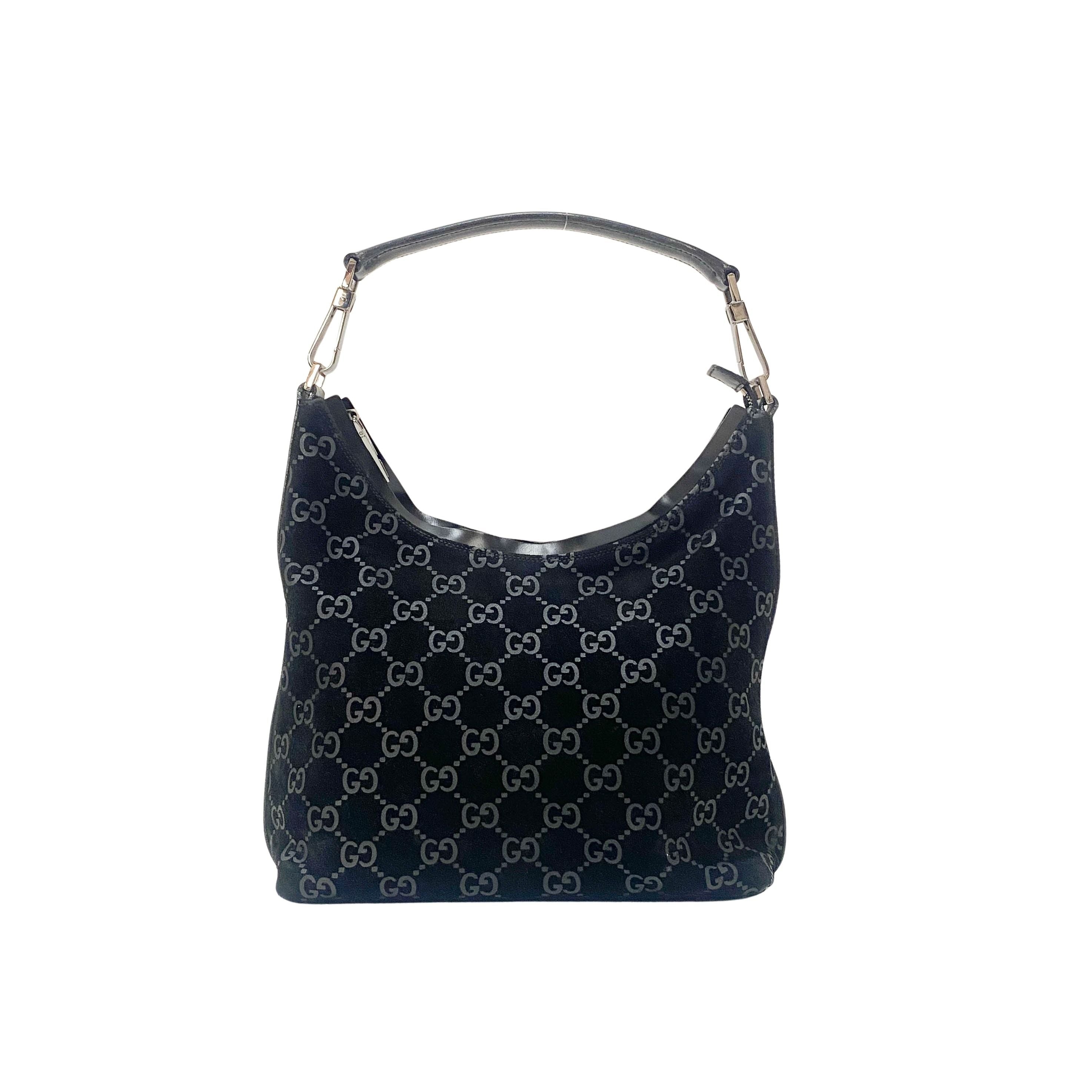 GG Canvas Black Suede Shoulder Bag