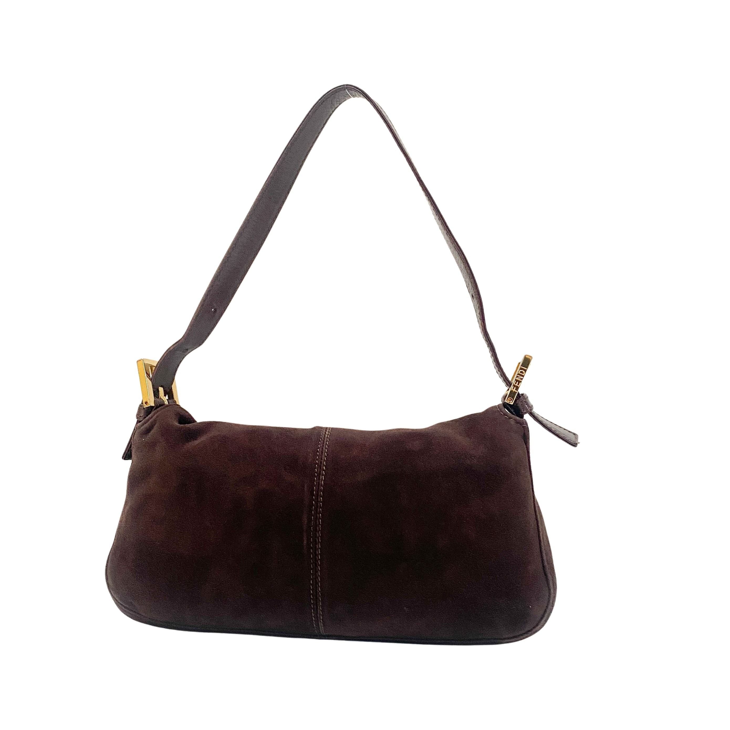 Baguette Brown Suede Shoulder Bag