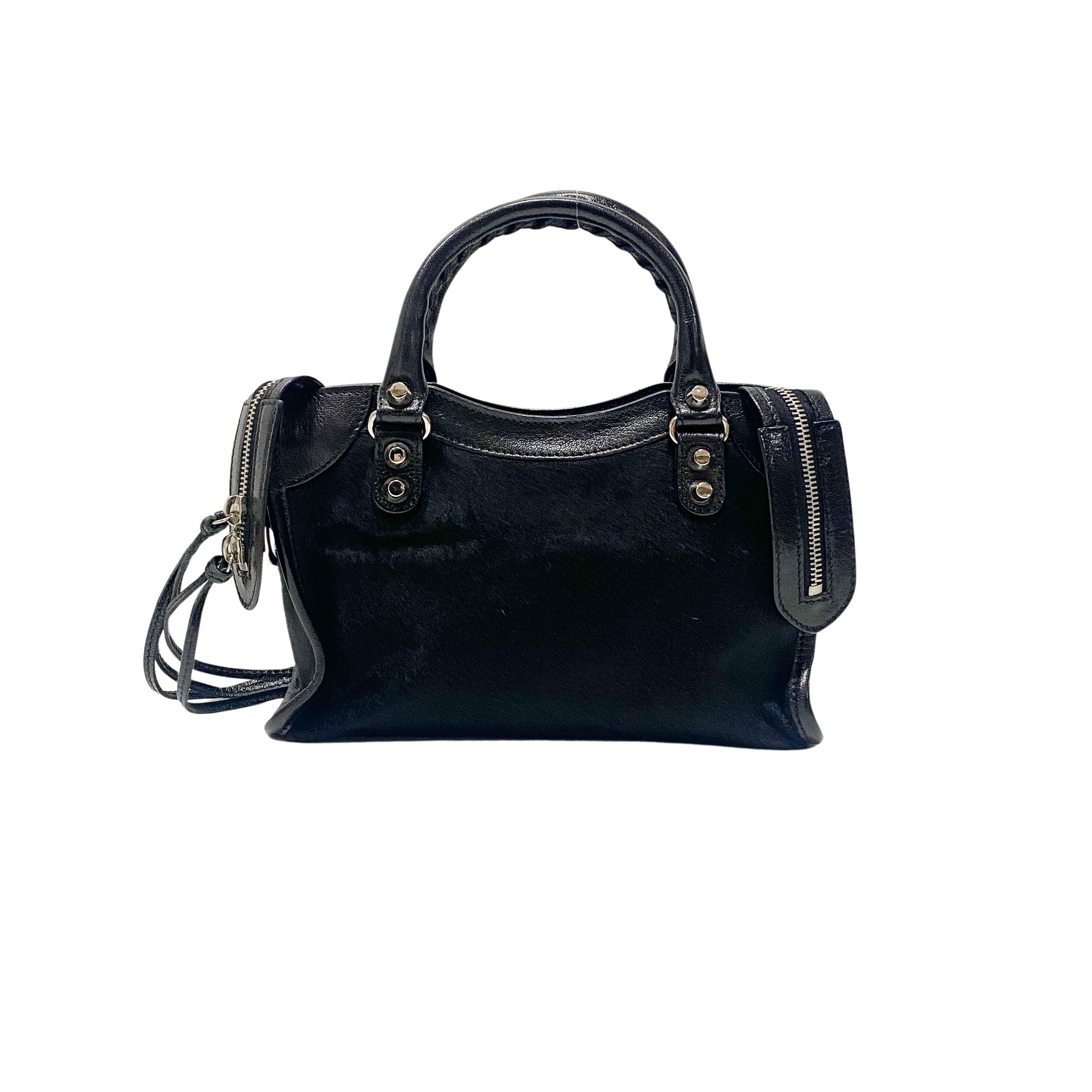 The City Mini Black Pony Hair & Leather Two Way Bag
