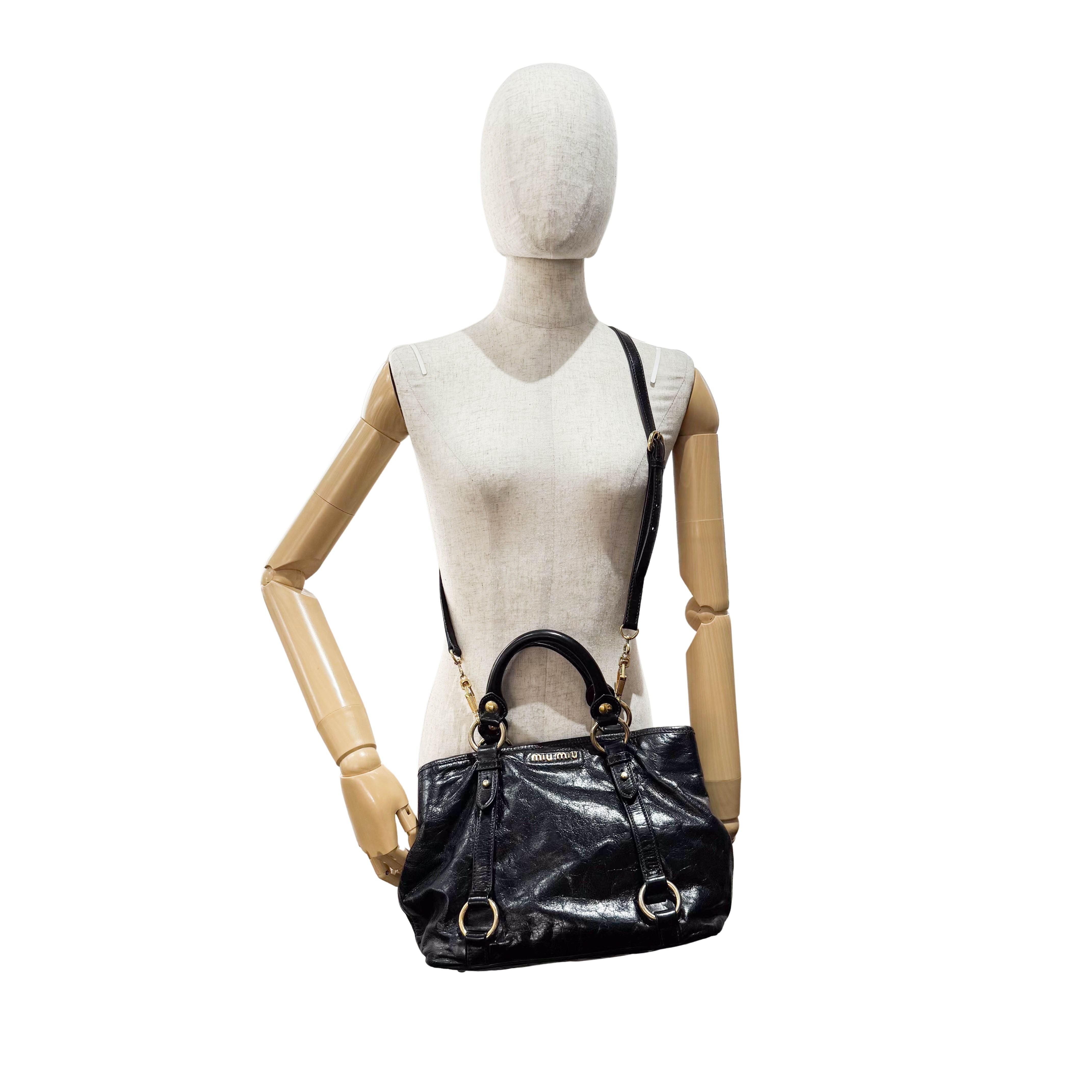 Vitello Black Calfskin Leather Two Way Bag