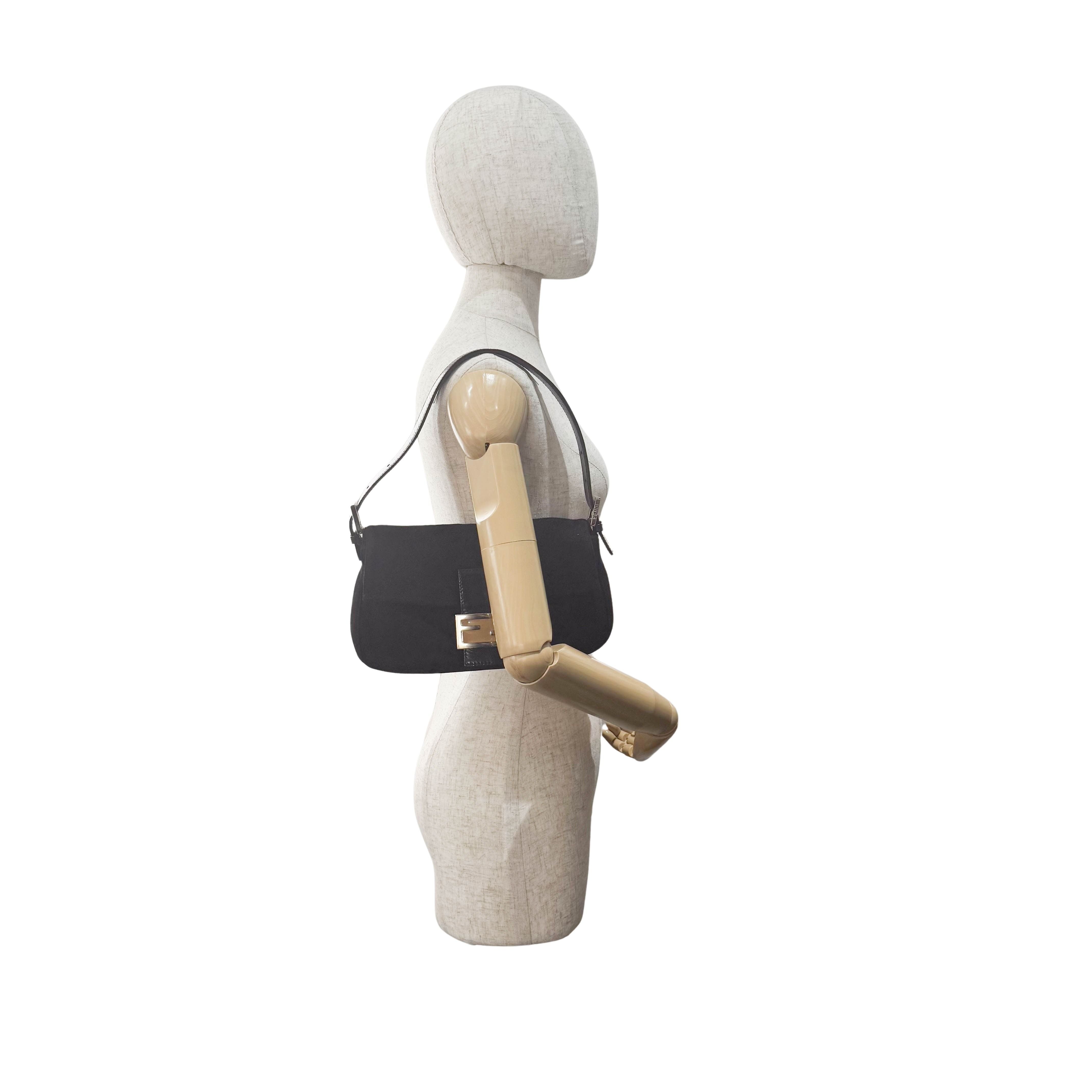 Baguette Black Suede Shoulder Bag