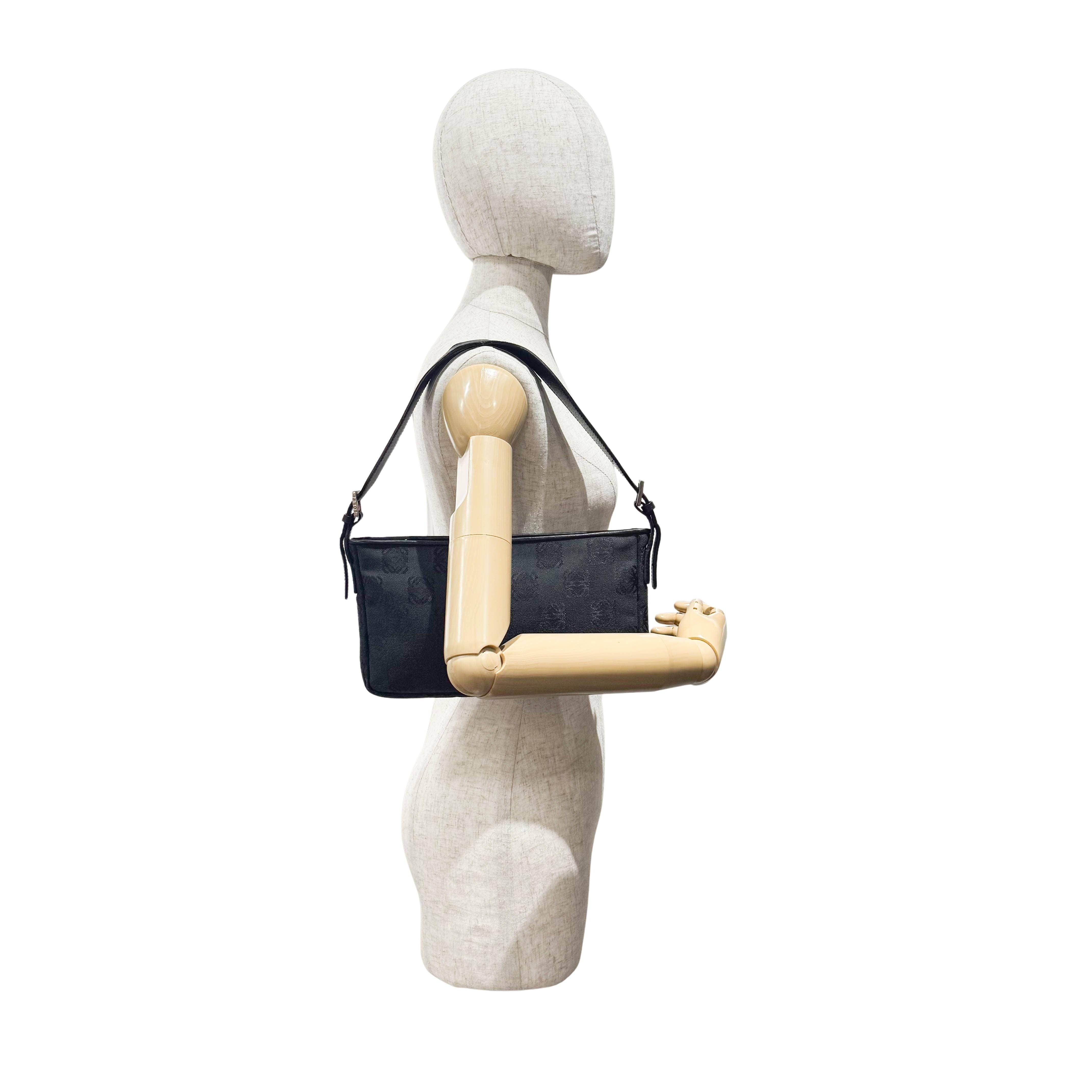 Anagram Black Canvas Small Shoulder Bag