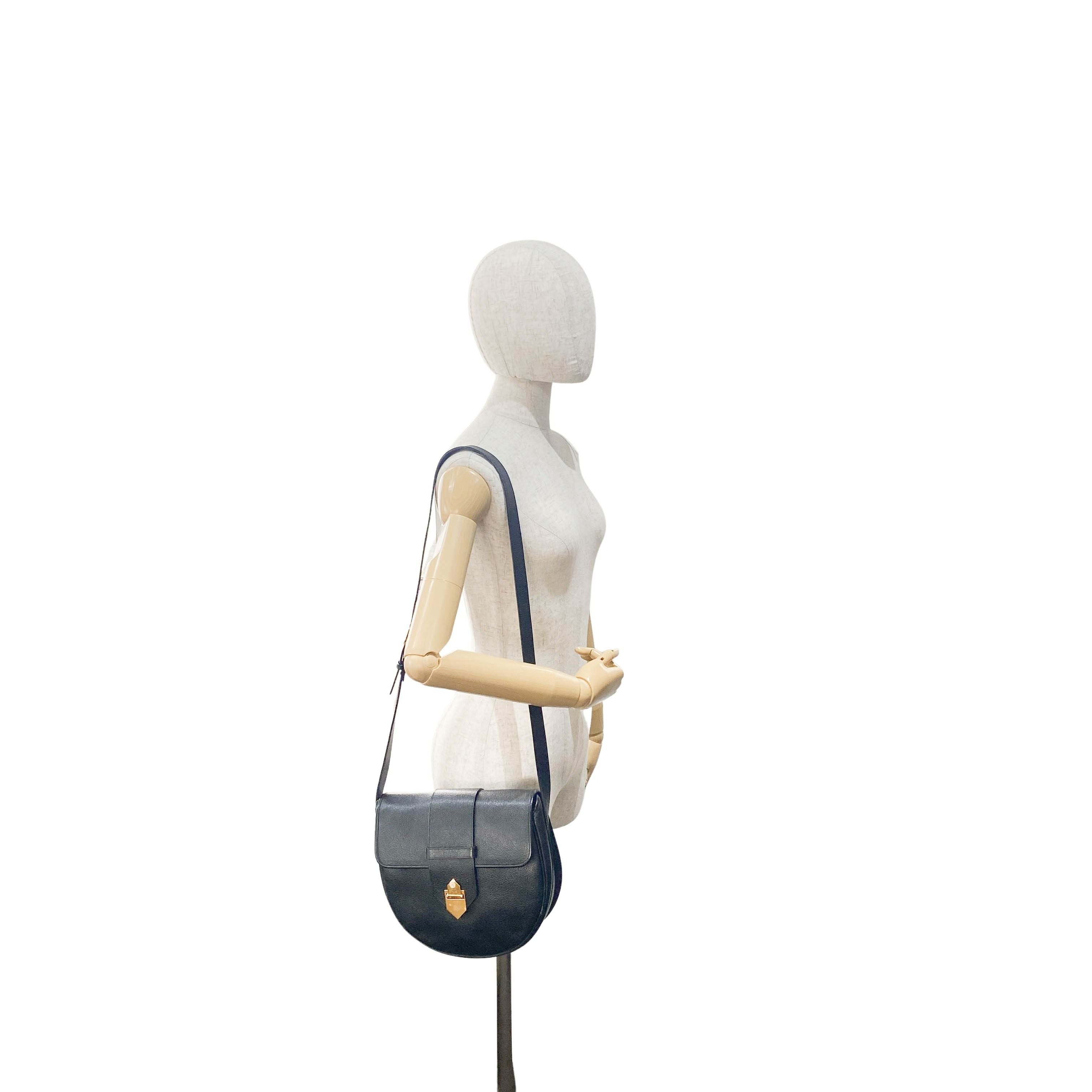 Black Grain Calfskin Leather Crossbody Bag