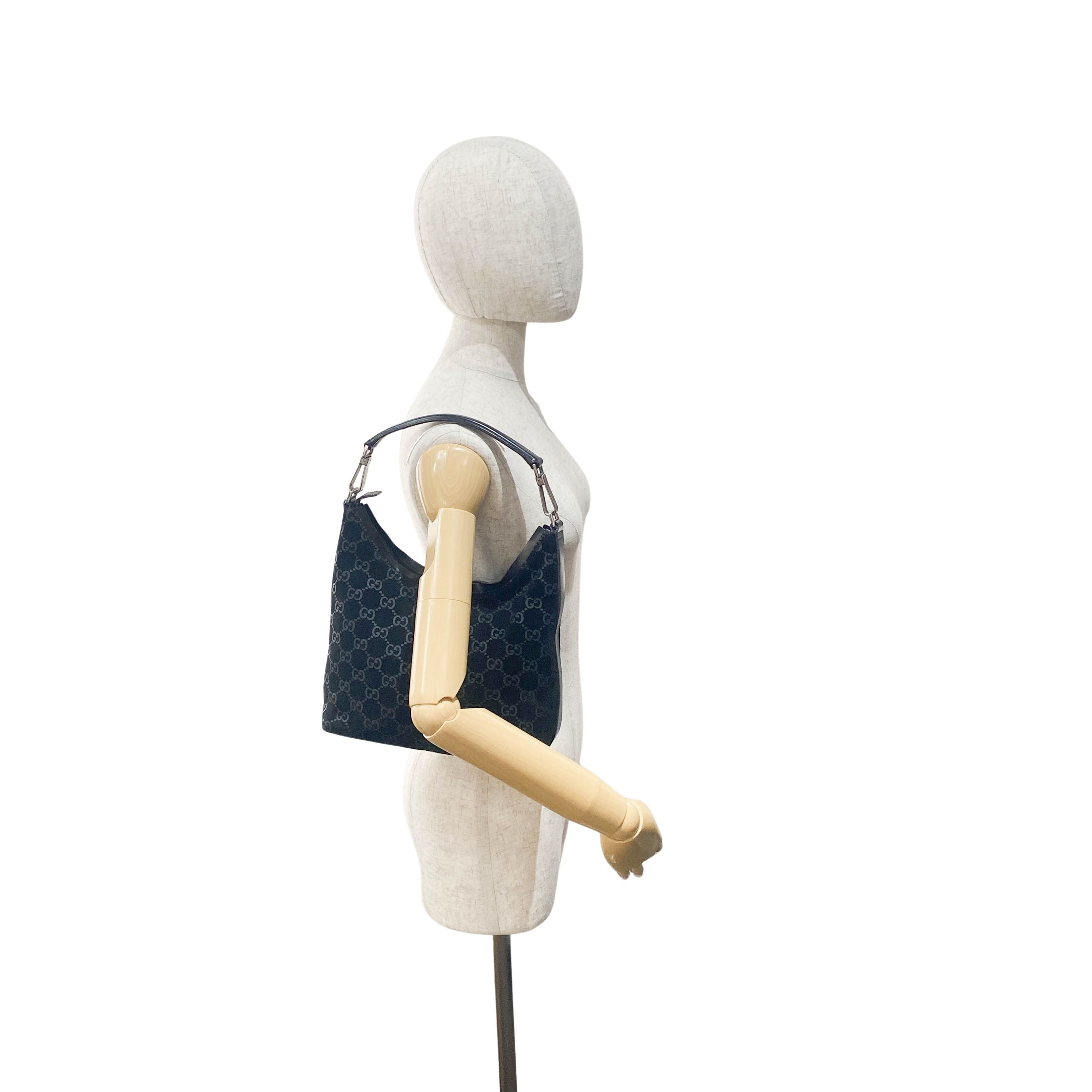 GG Canvas Black Suede Shoulder Bag