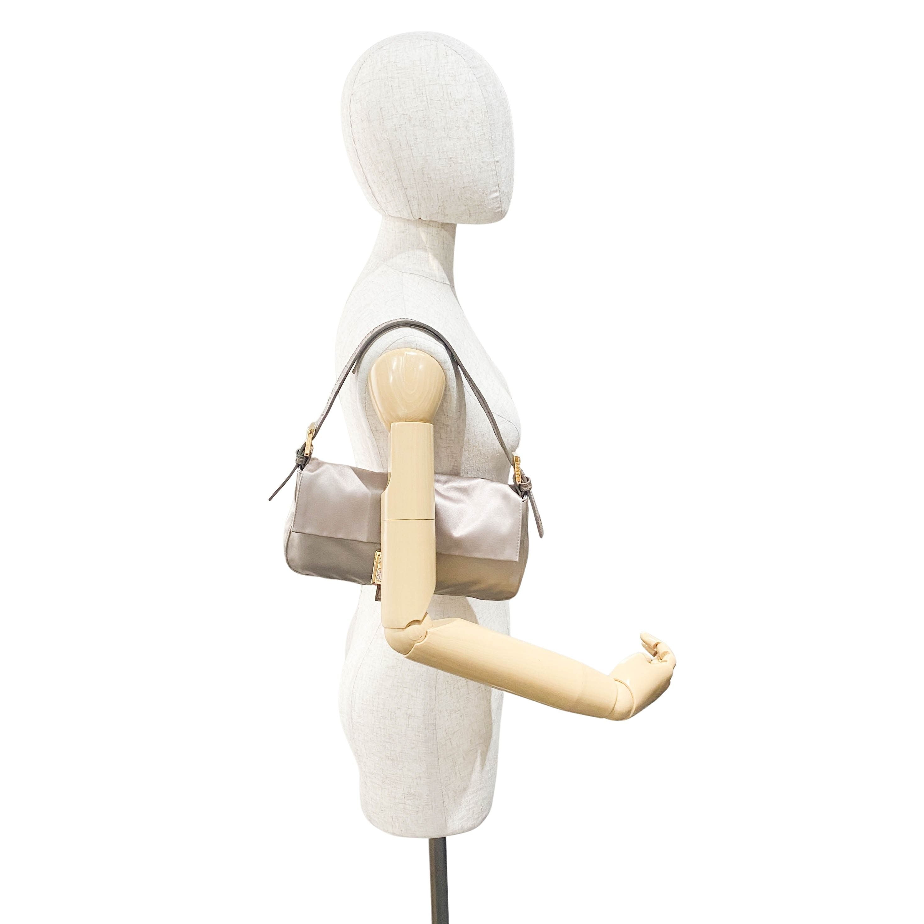 Baguette Grey Satin & Croc Embossed Leather Rhinestone Shoulder Bag