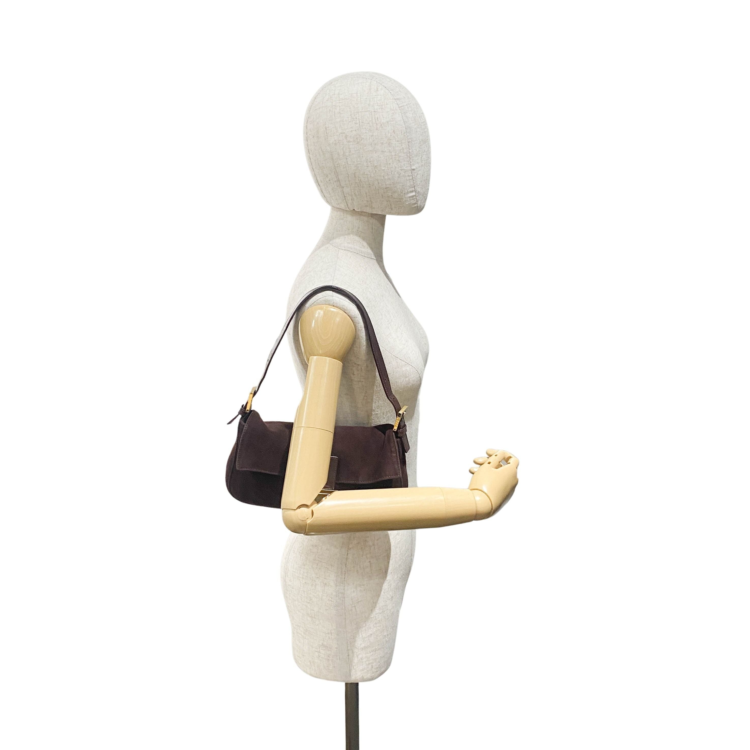 Baguette Brown Suede Shoulder Bag