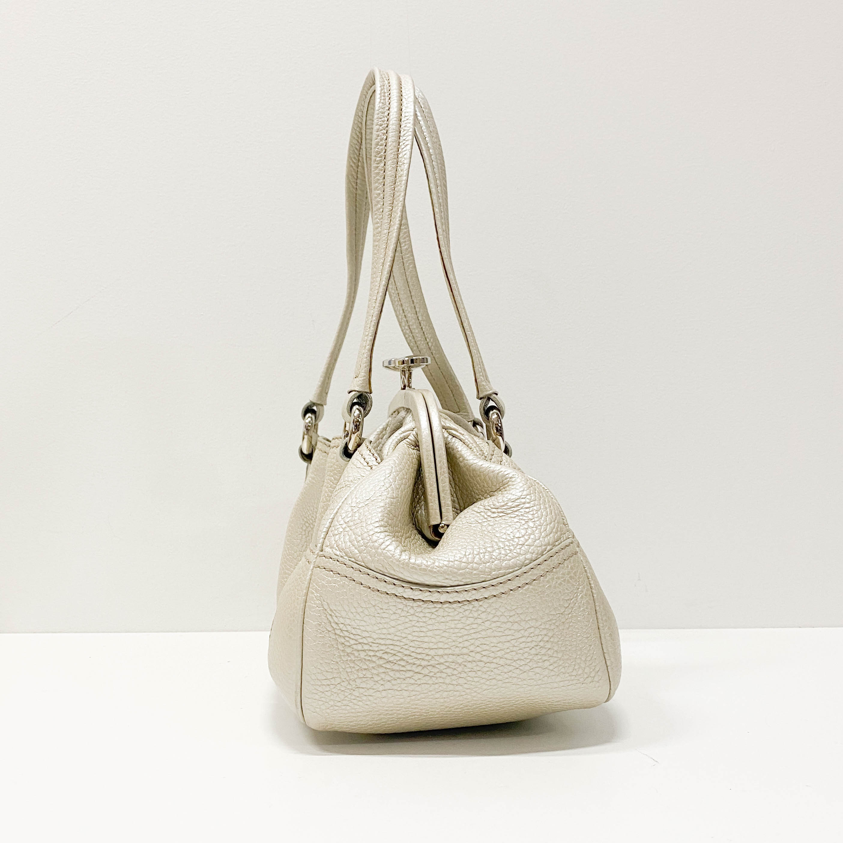 Silver Leather Clutch Shoulder Bag