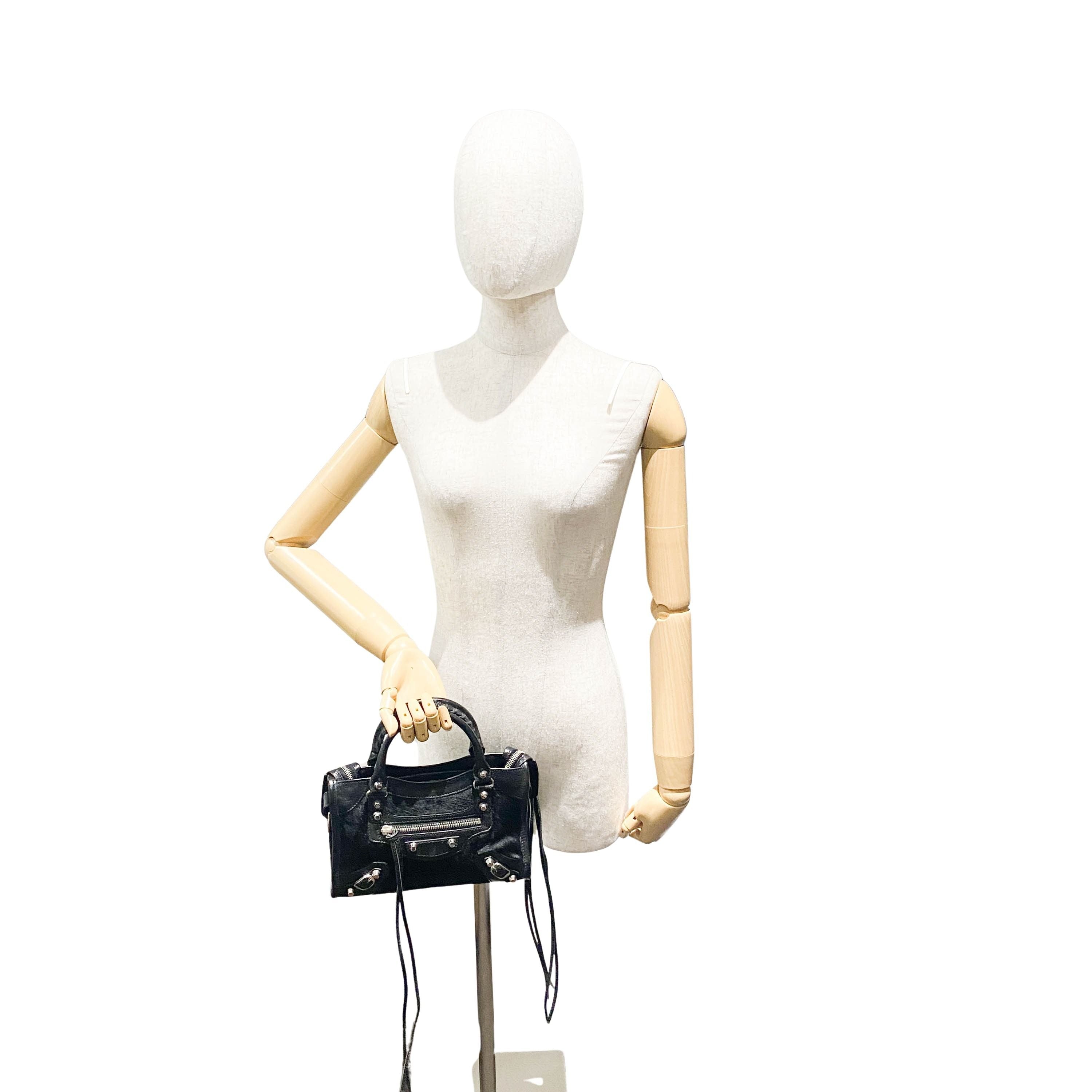 The City Mini Black Pony Hair & Leather Two Way Bag