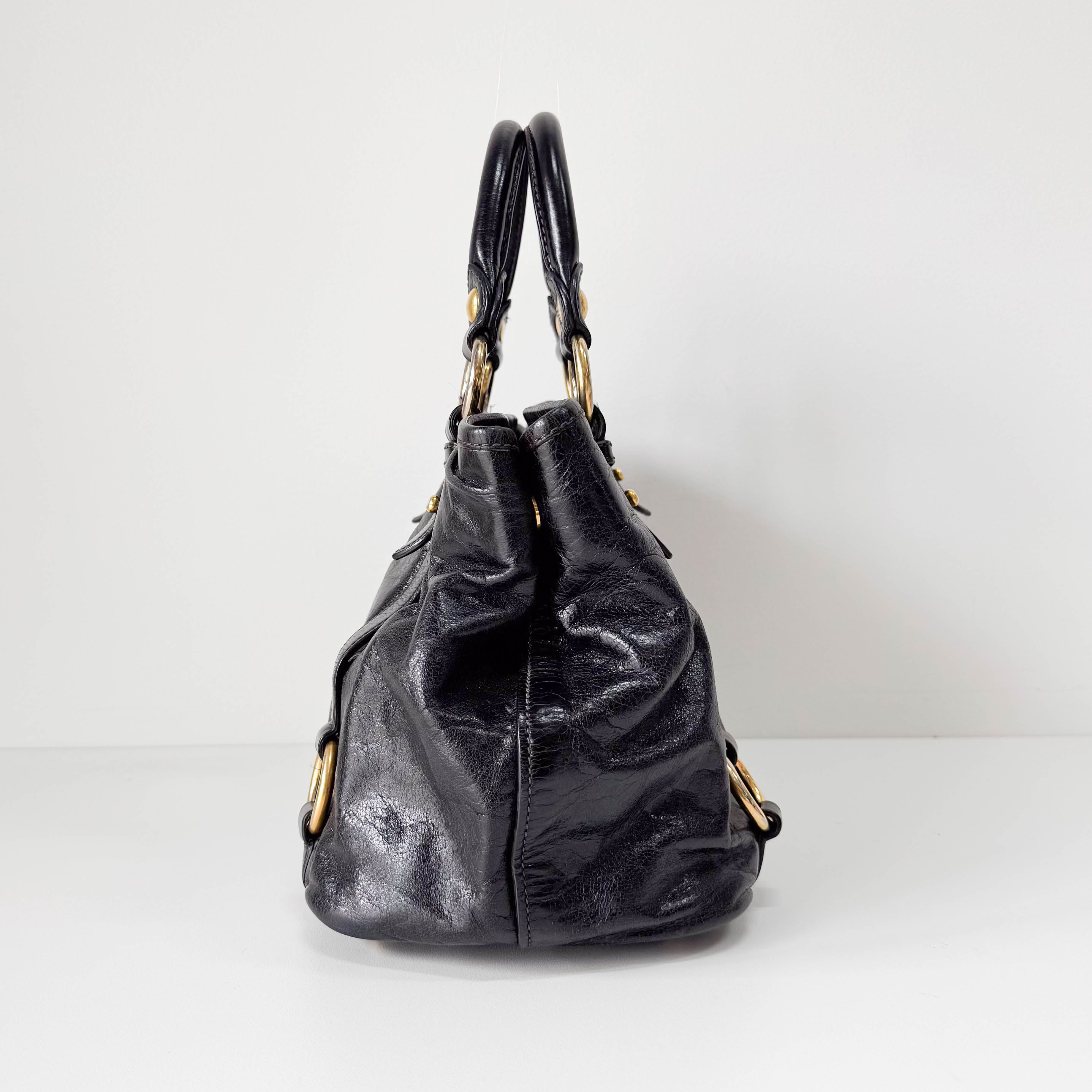 Vitello Black Calfskin Leather Two Way Bag
