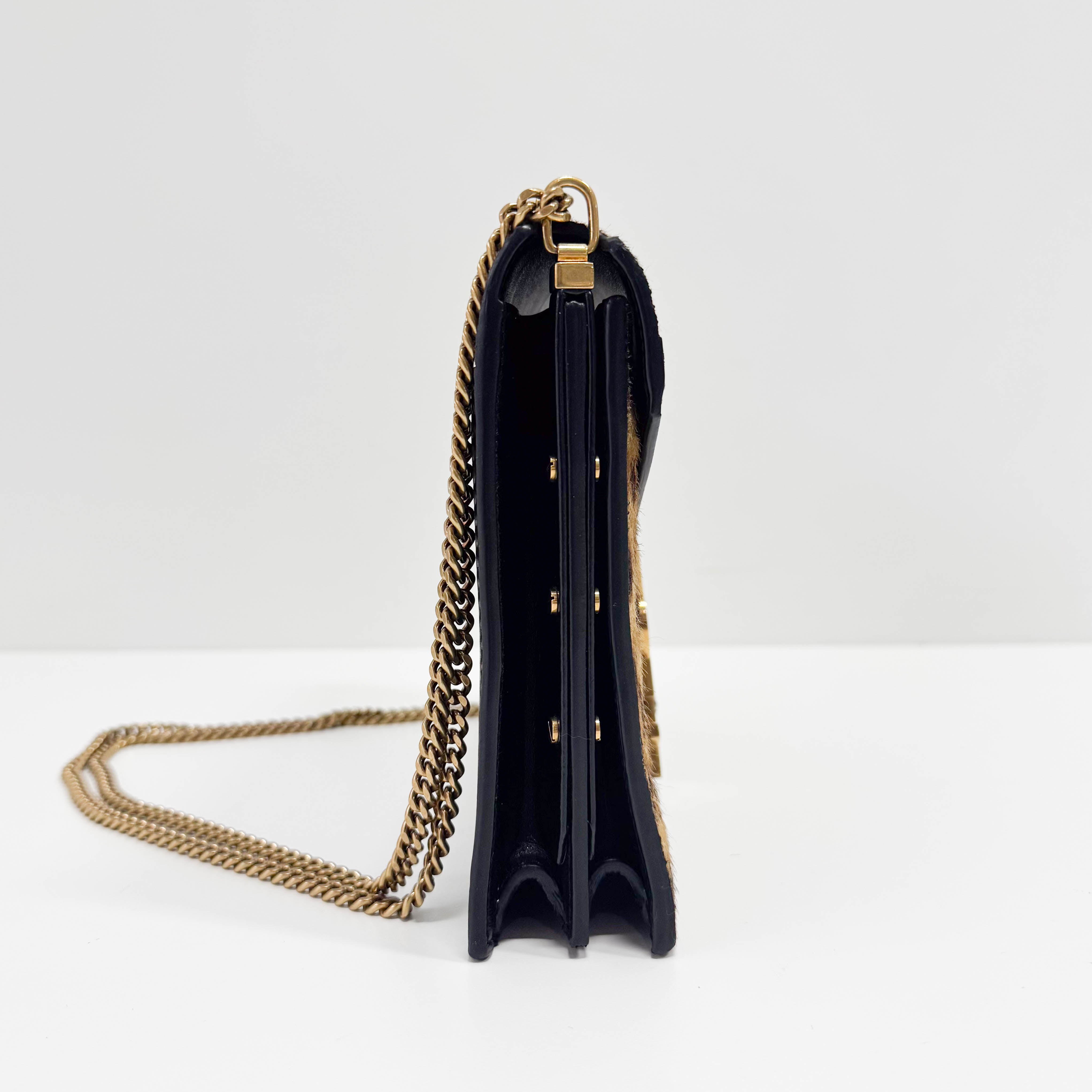 Cassandra Brown Jaguar Pony Hair Chain Shoulder Bag