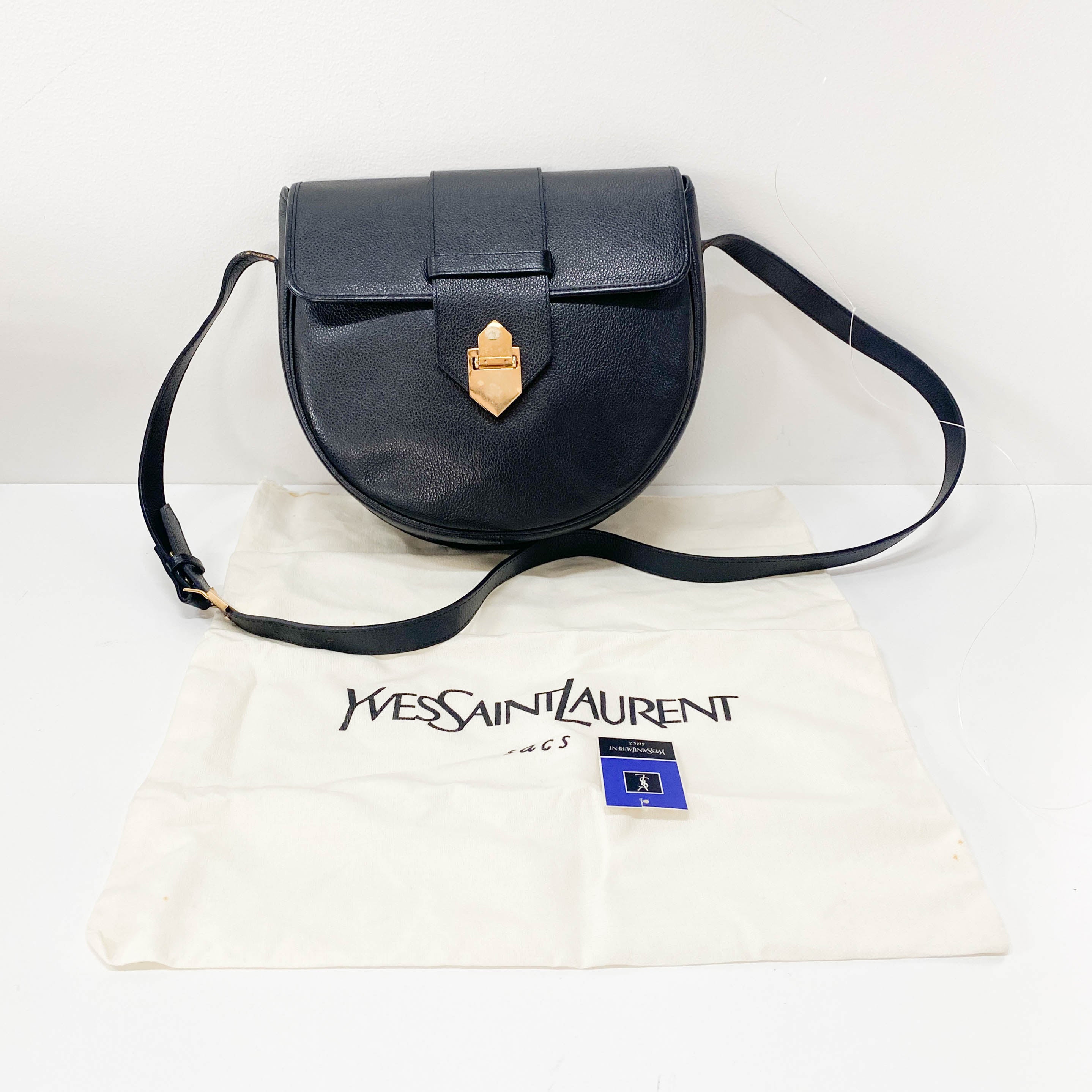 Black Grain Calfskin Leather Crossbody Bag