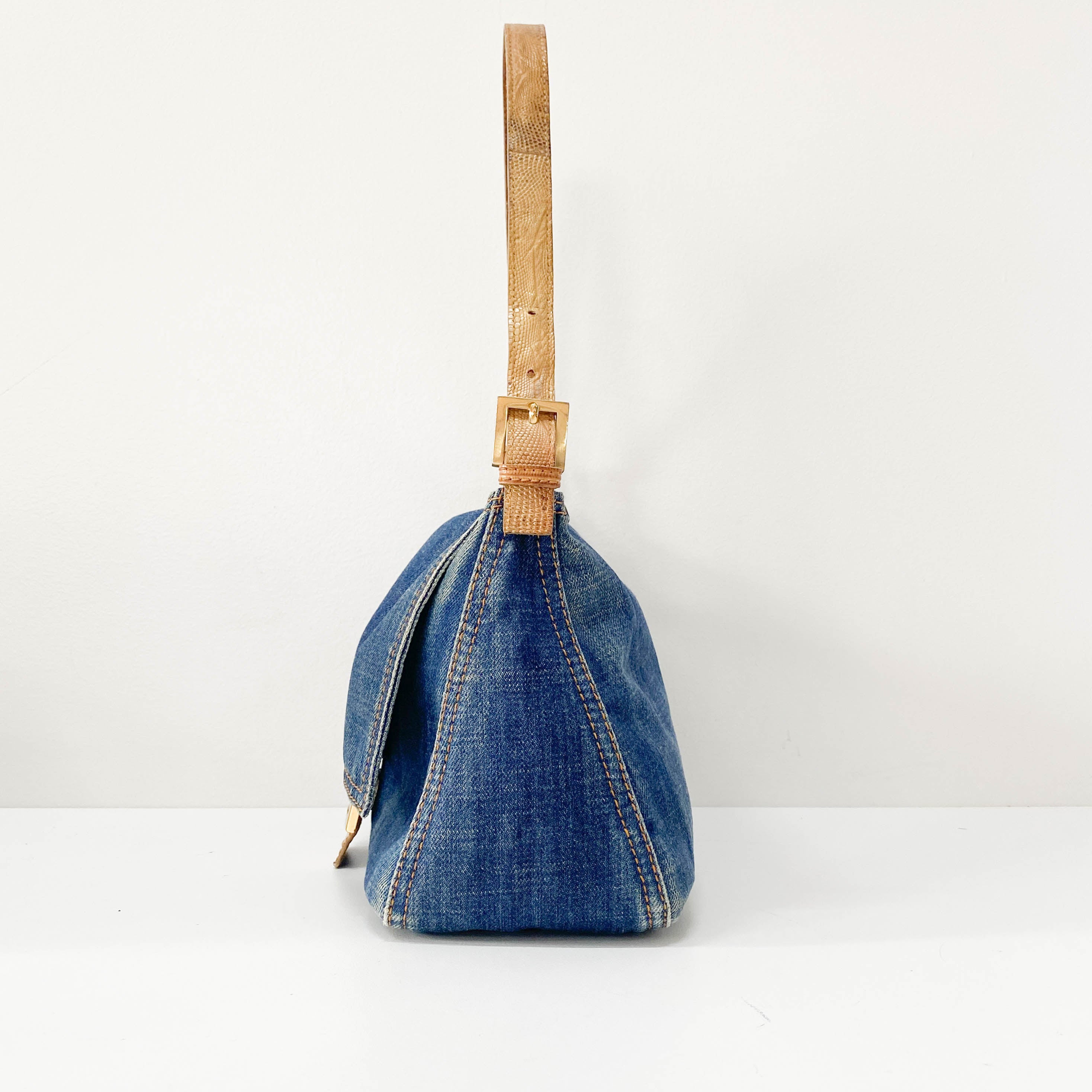 Mamma Baguette Blue Denim Shoulder Bag