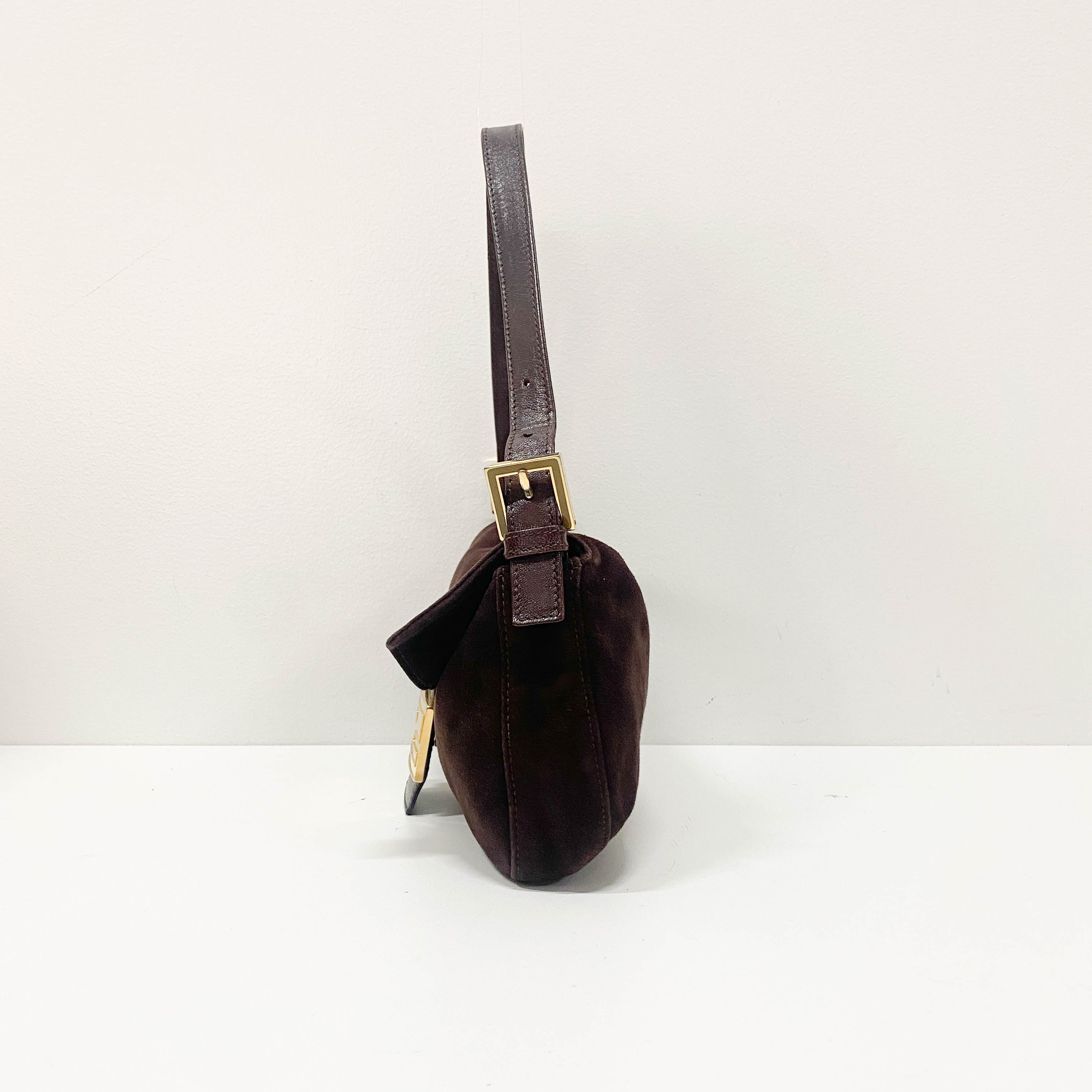 Baguette Brown Suede Shoulder Bag