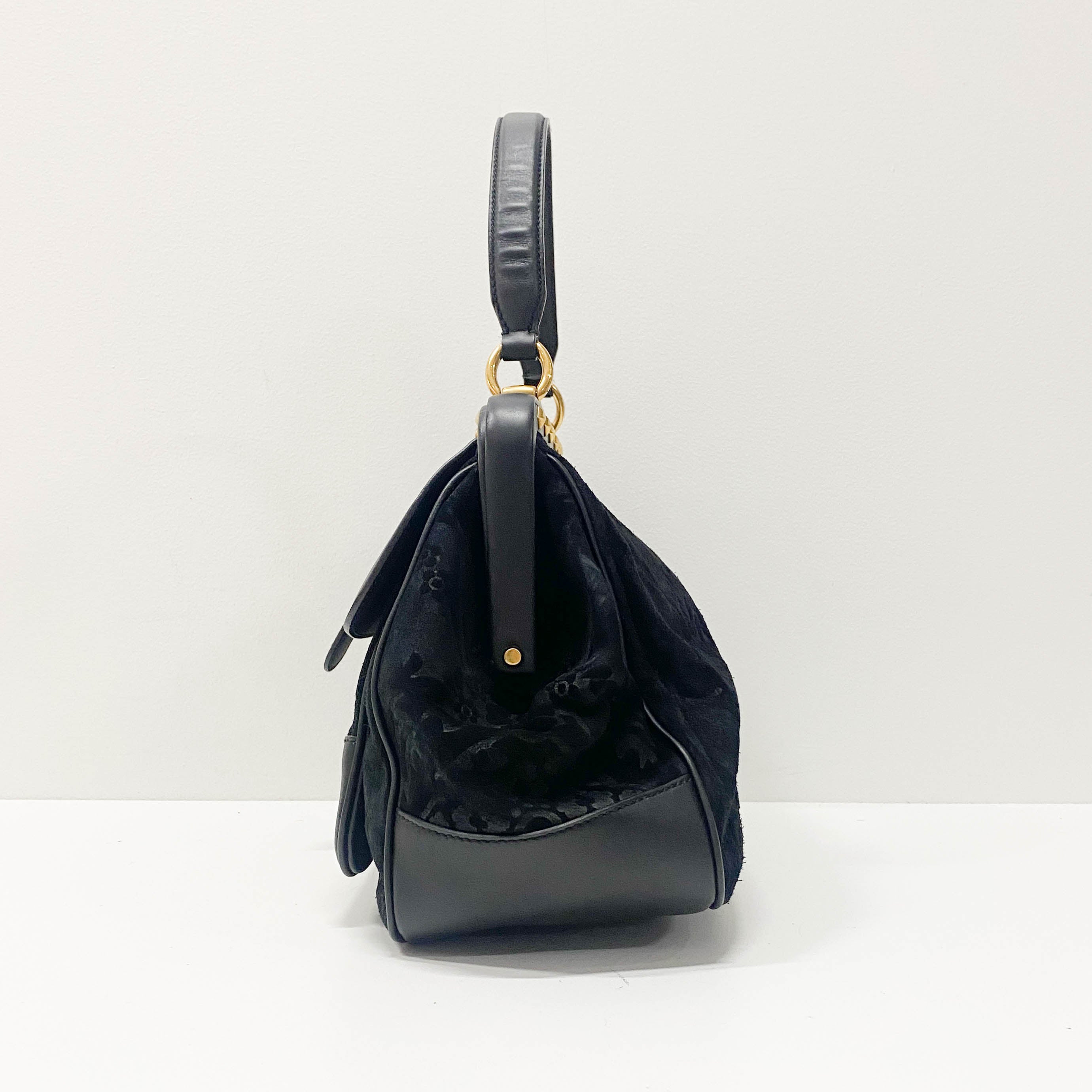 Vintage Black Suede Arabesque Hand Bag