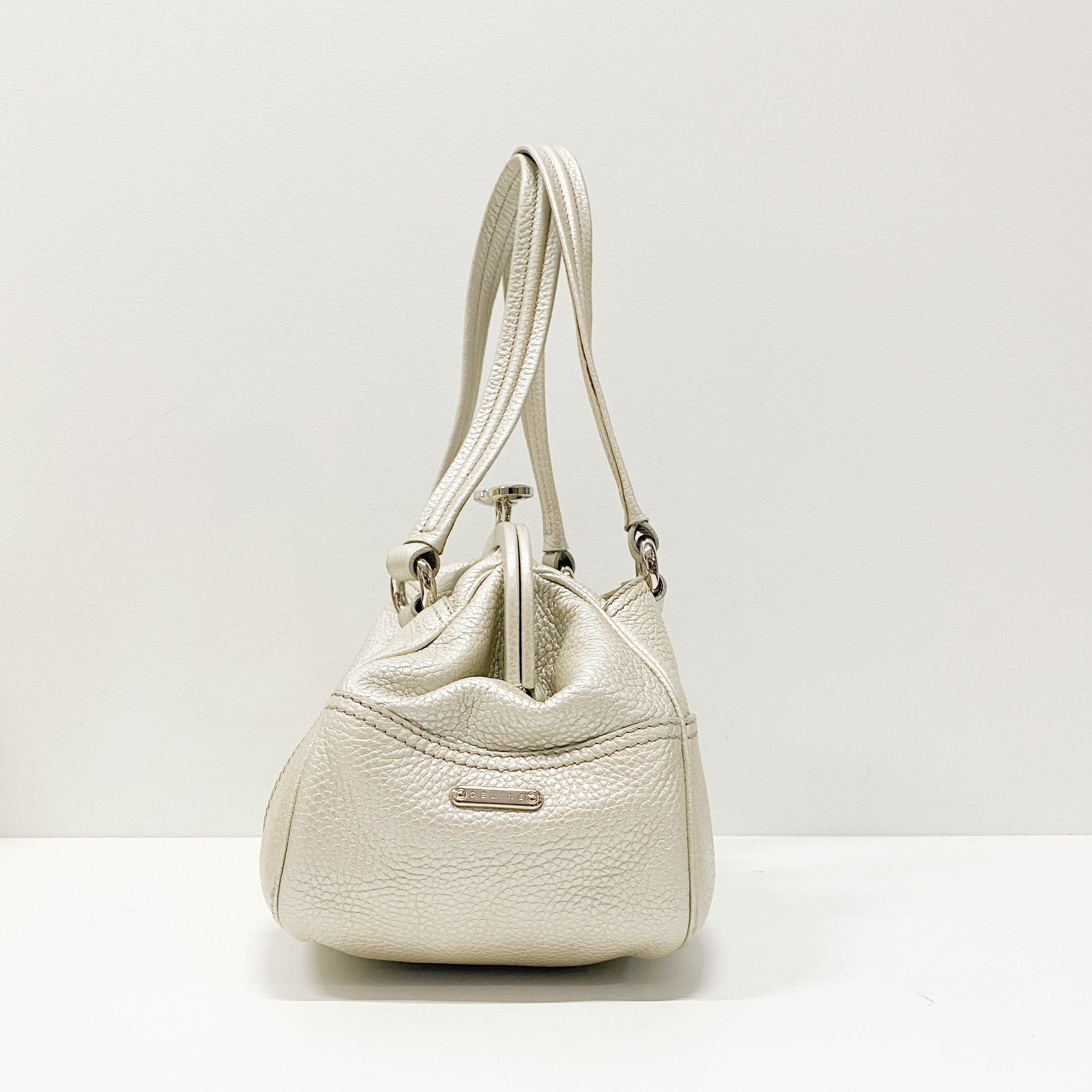 Silver Leather Clutch Shoulder Bag