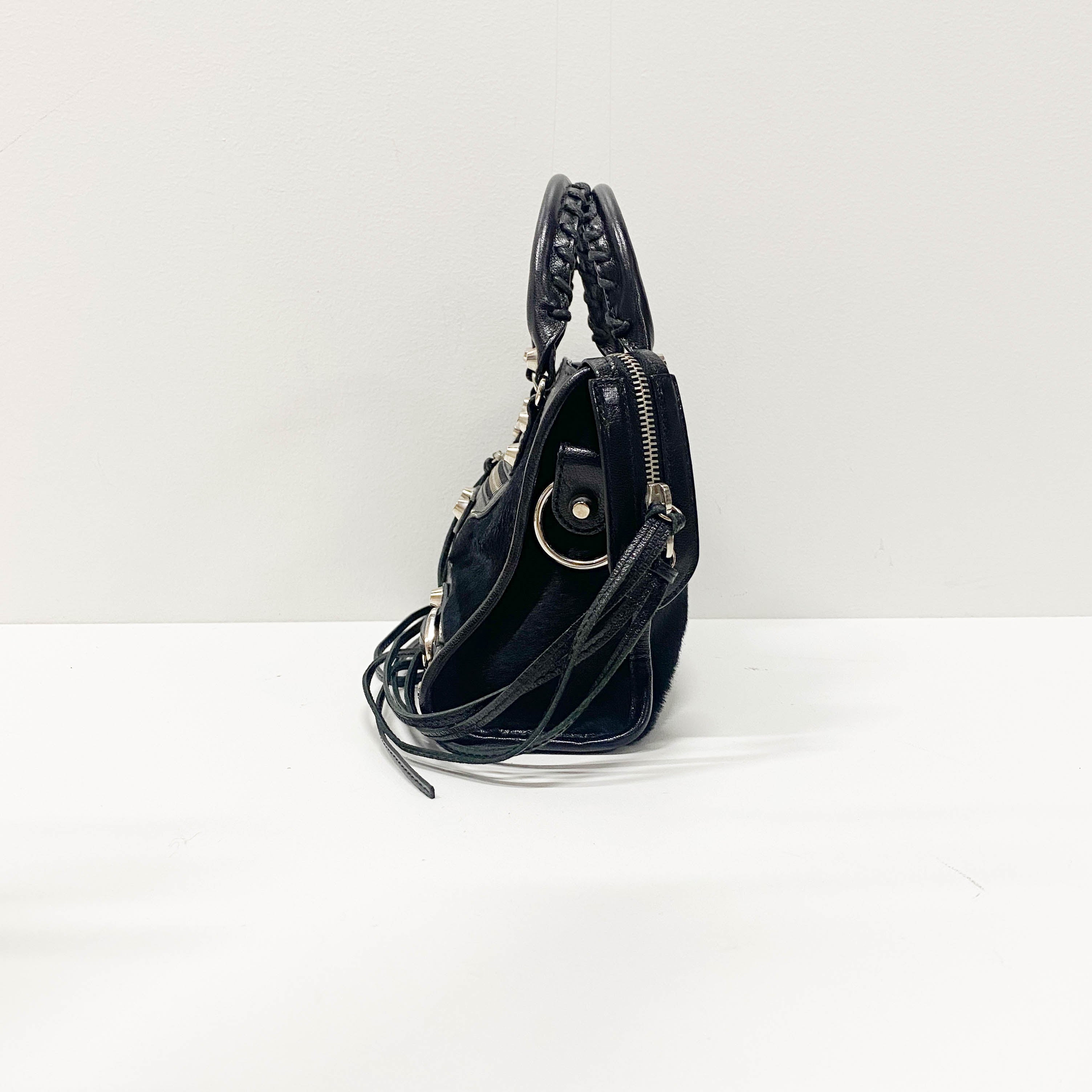 The City Mini Black Pony Hair & Leather Two Way Bag