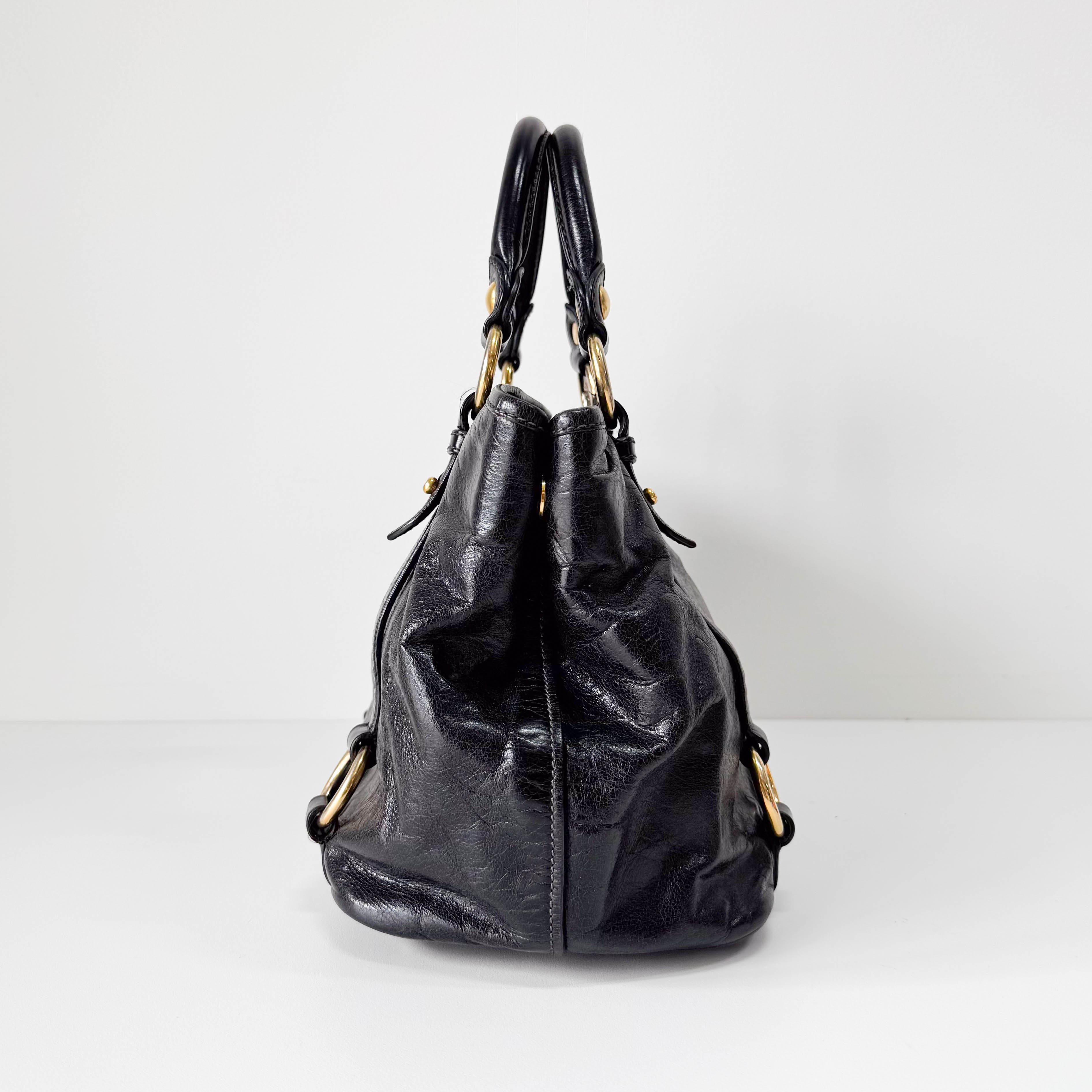 Vitello Black Calfskin Leather Two Way Bag