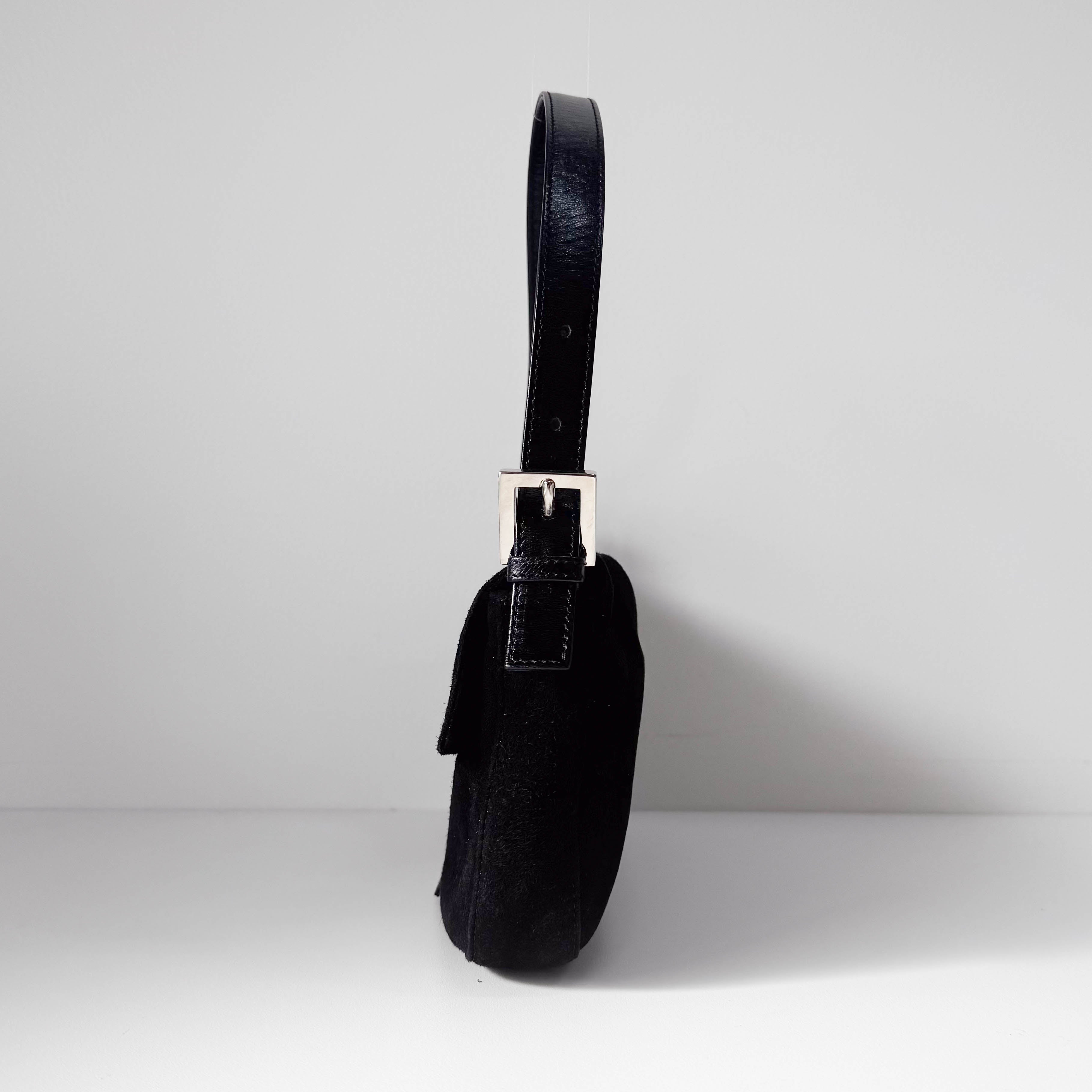 Baguette Black Suede Shoulder Bag