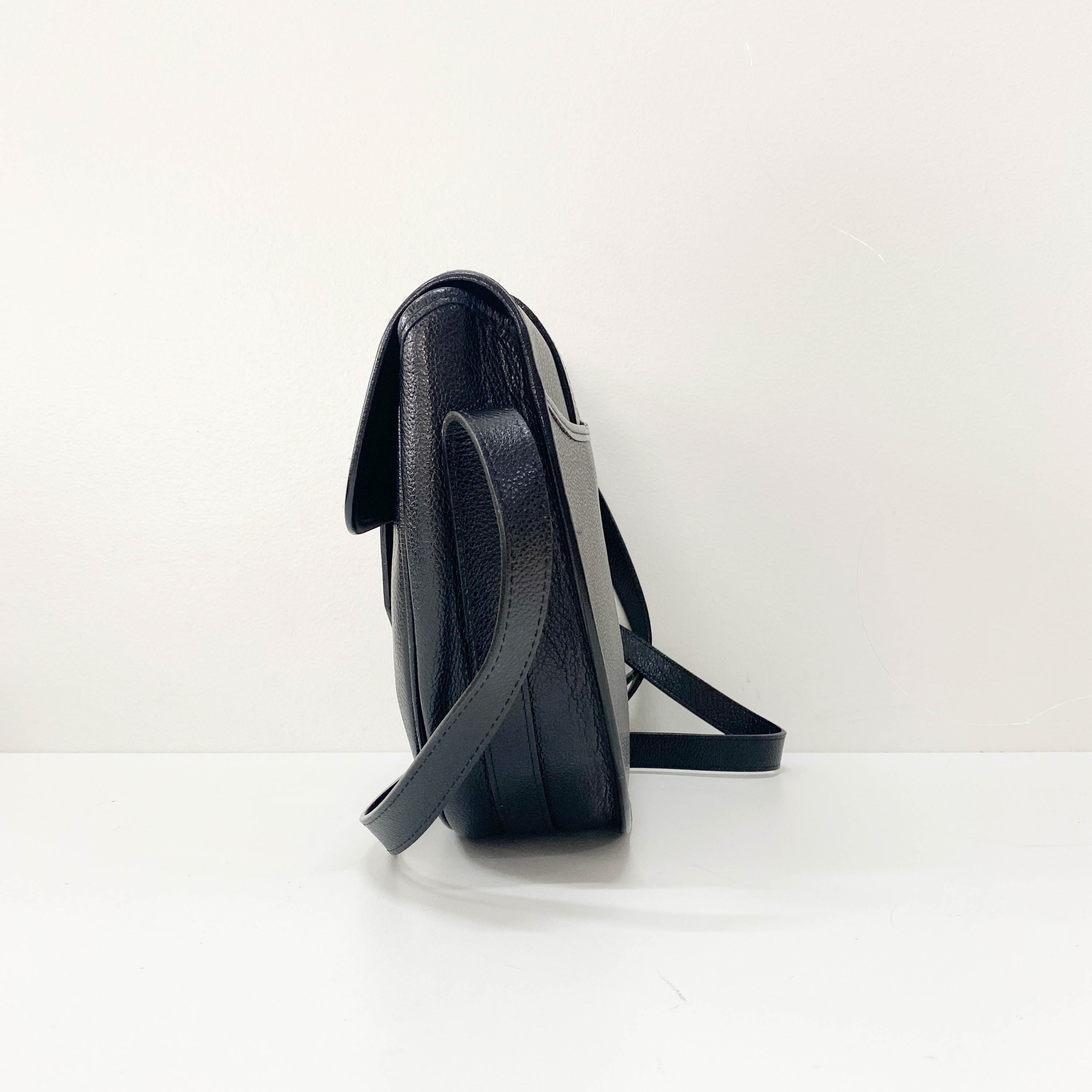 Black Grain Calfskin Leather Crossbody Bag