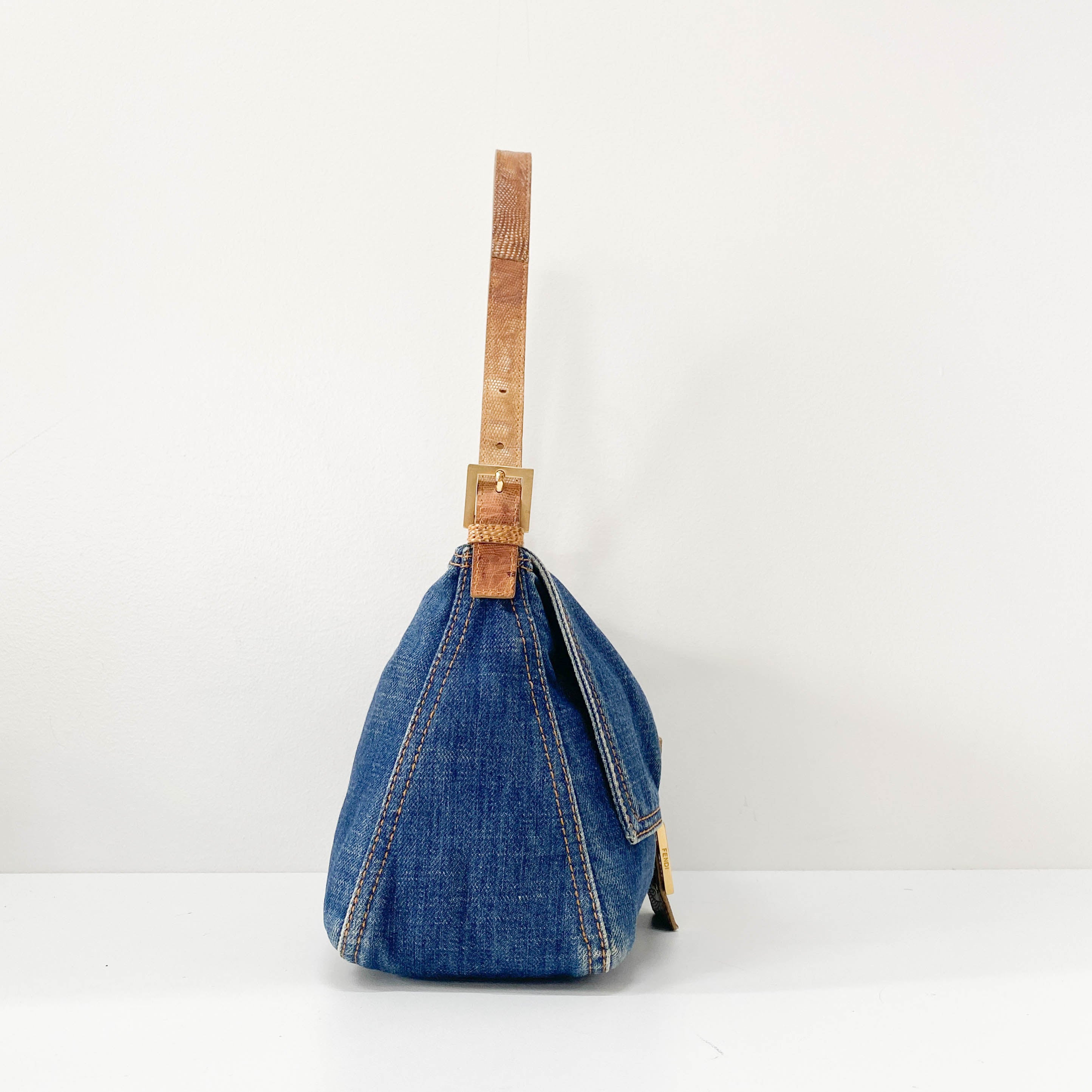 Mamma Baguette Blue Denim Shoulder Bag