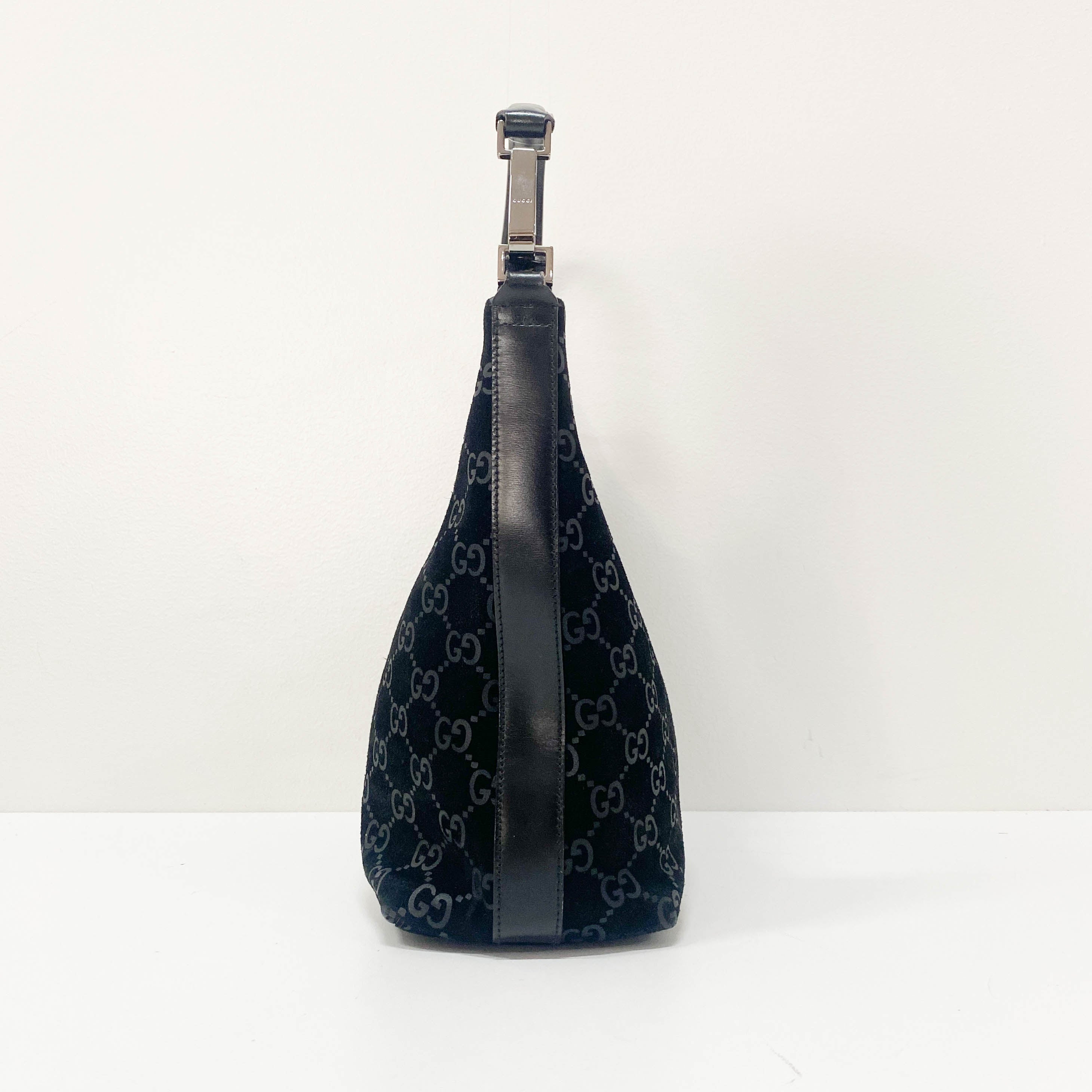 GG Canvas Black Suede Shoulder Bag