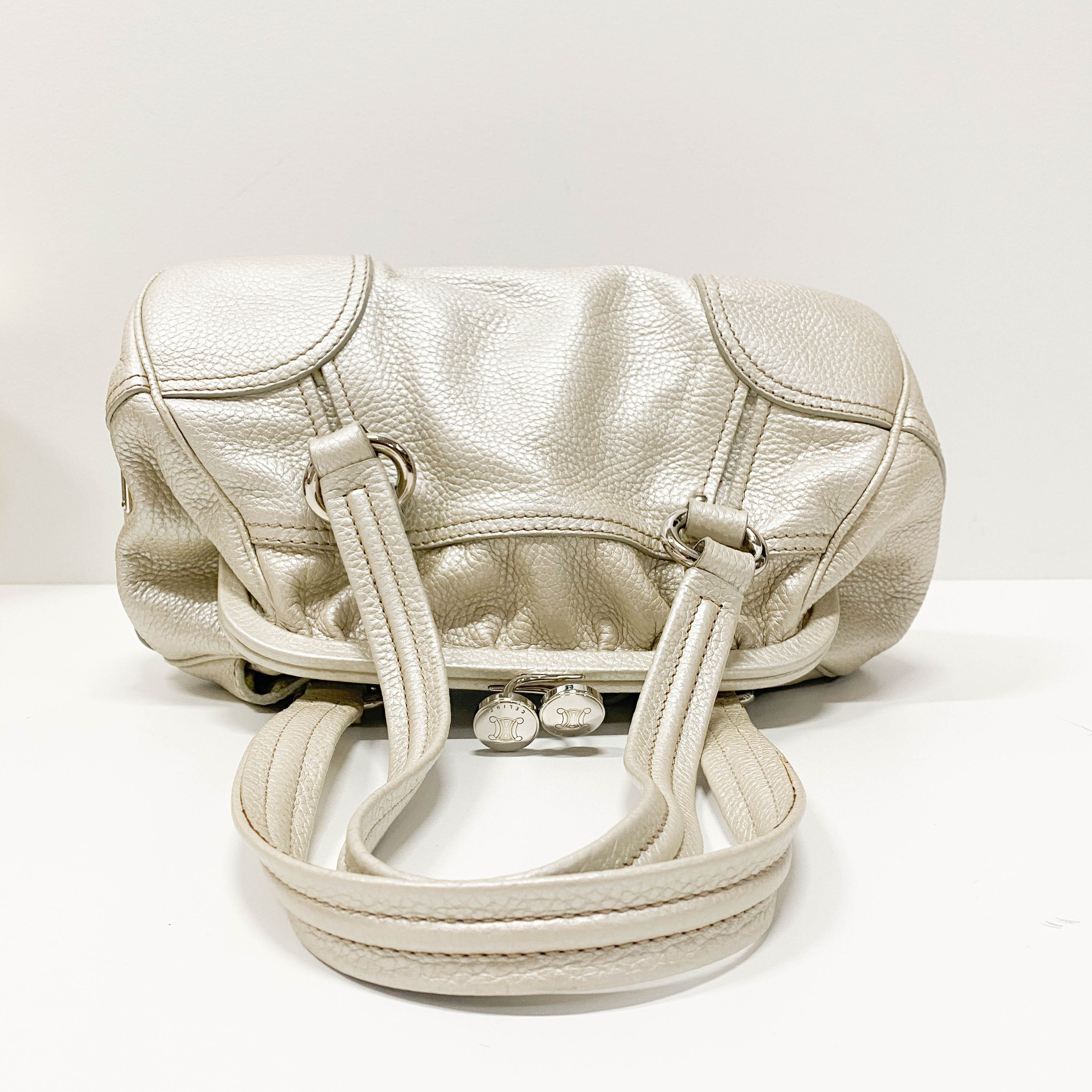 Silver Leather Clutch Shoulder Bag