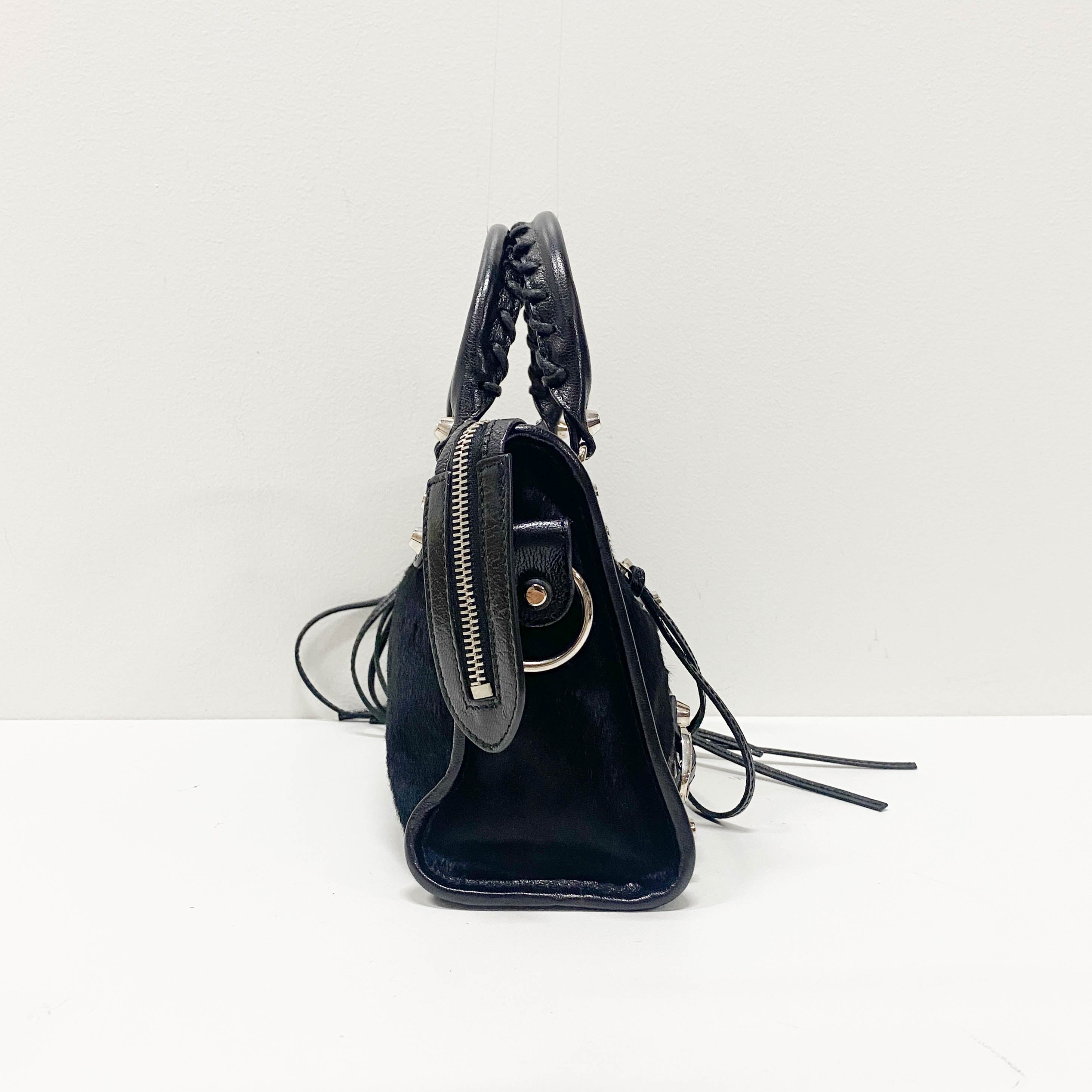 The City Mini Black Pony Hair & Leather Two Way Bag