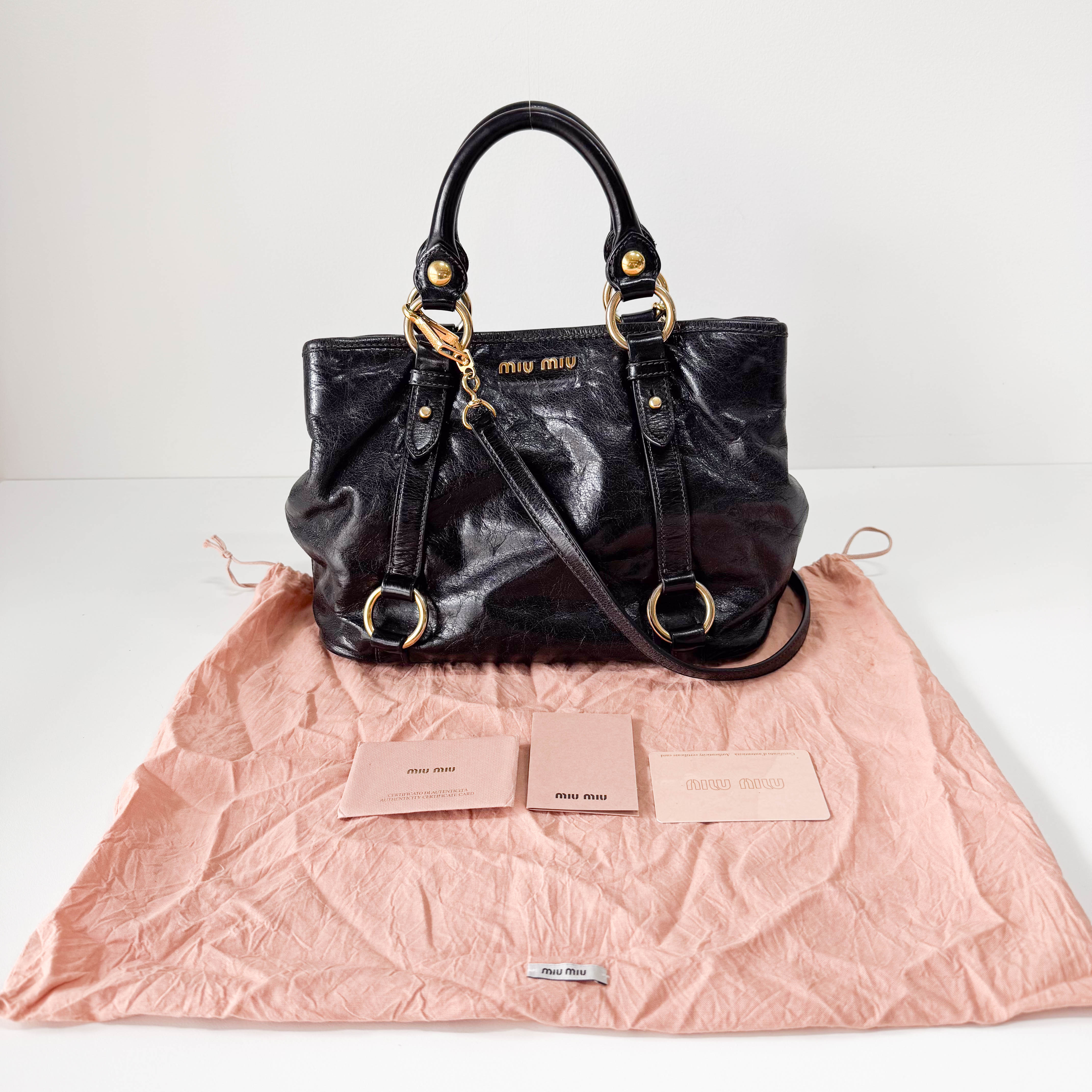 Vitello Black Calfskin Leather Two Way Bag