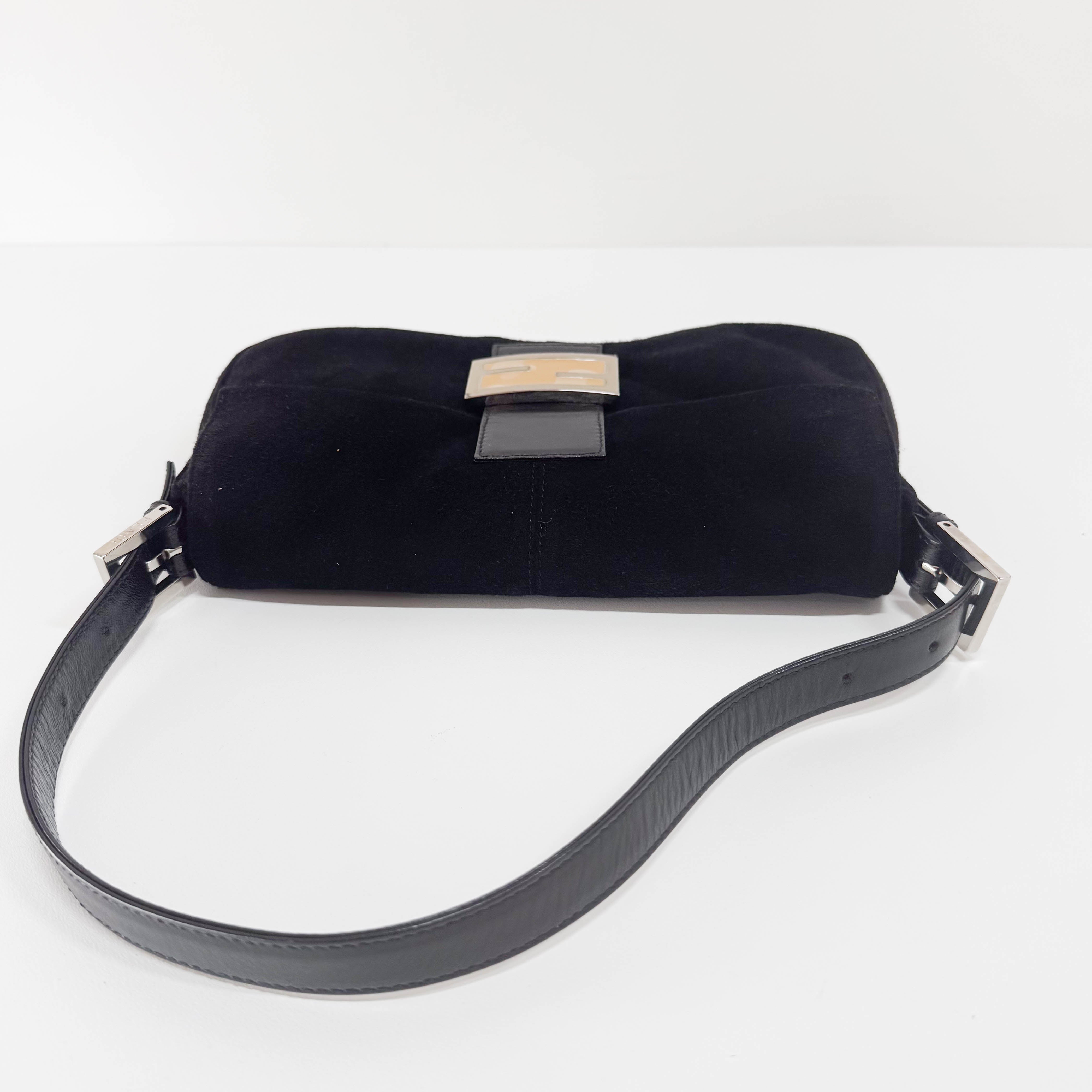 Baguette Black Suede Shoulder Bag