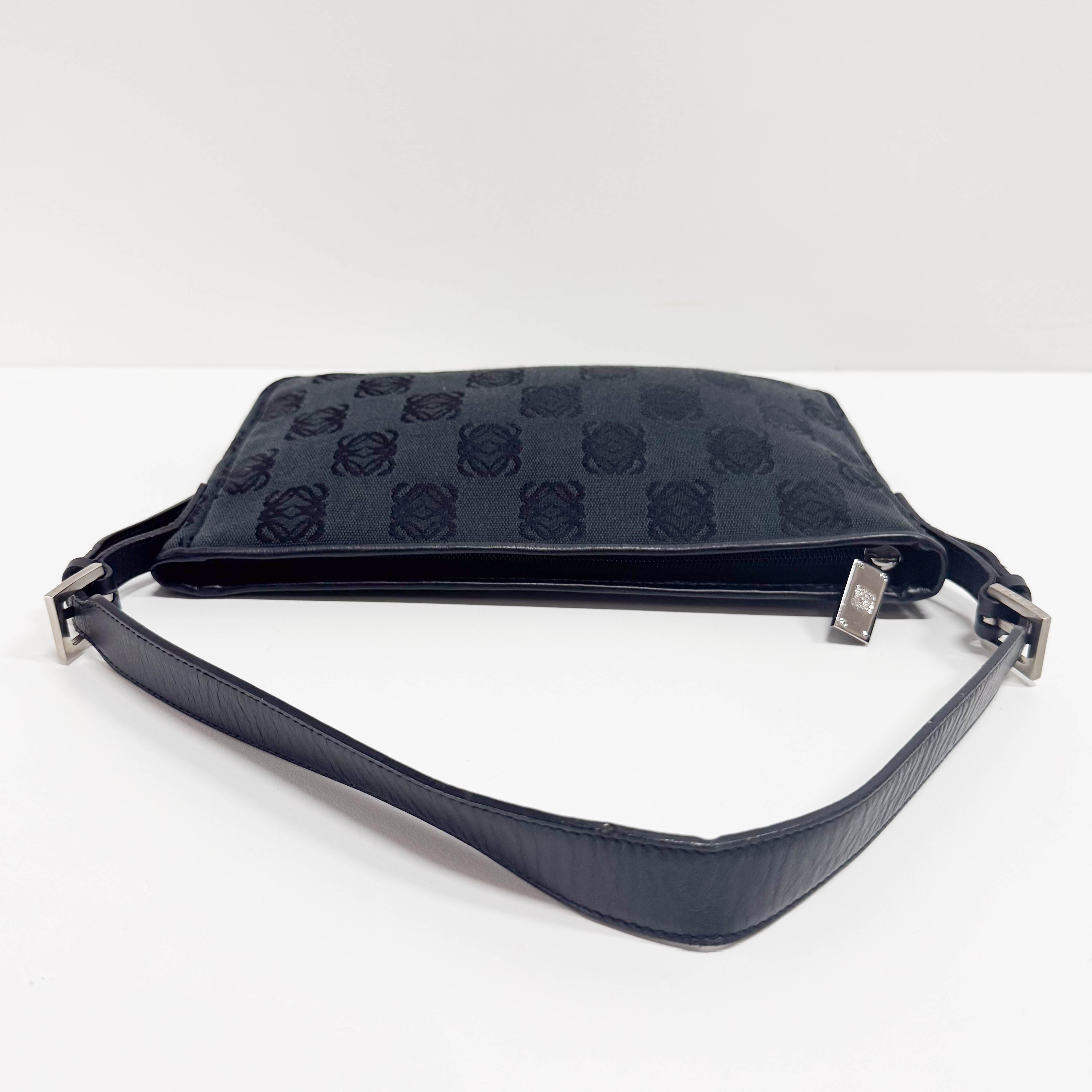 Anagram Black Canvas Small Shoulder Bag