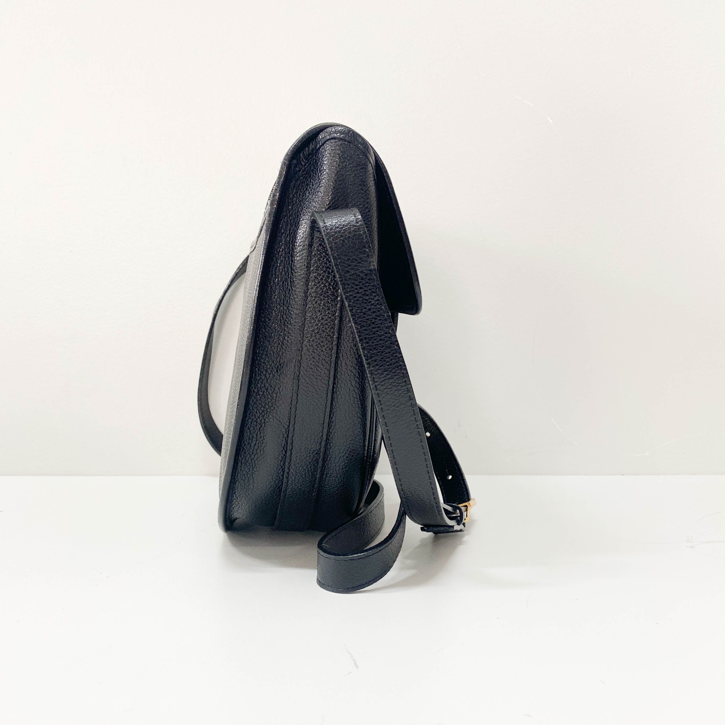 Black Grain Calfskin Leather Crossbody Bag