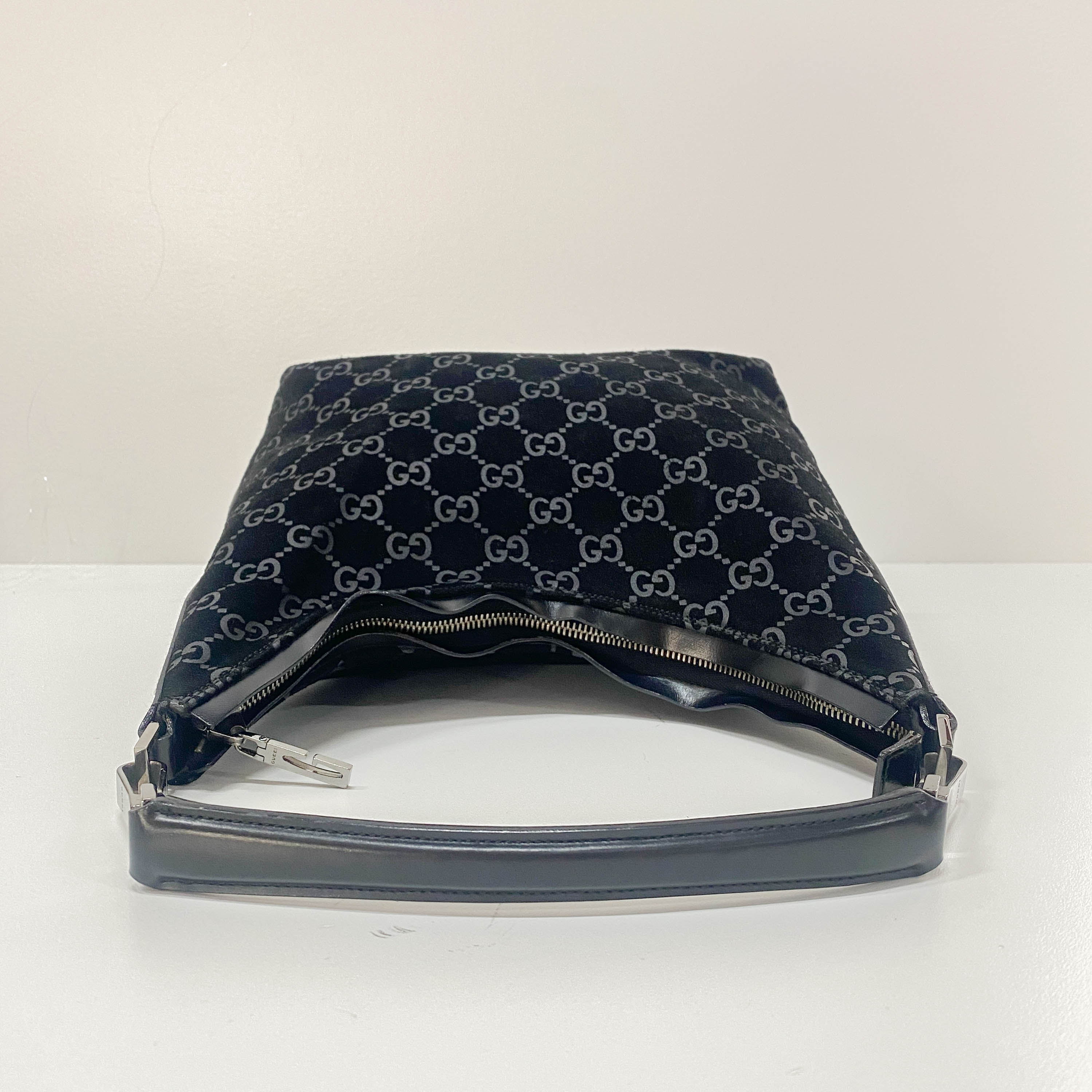 GG Canvas Black Suede Shoulder Bag