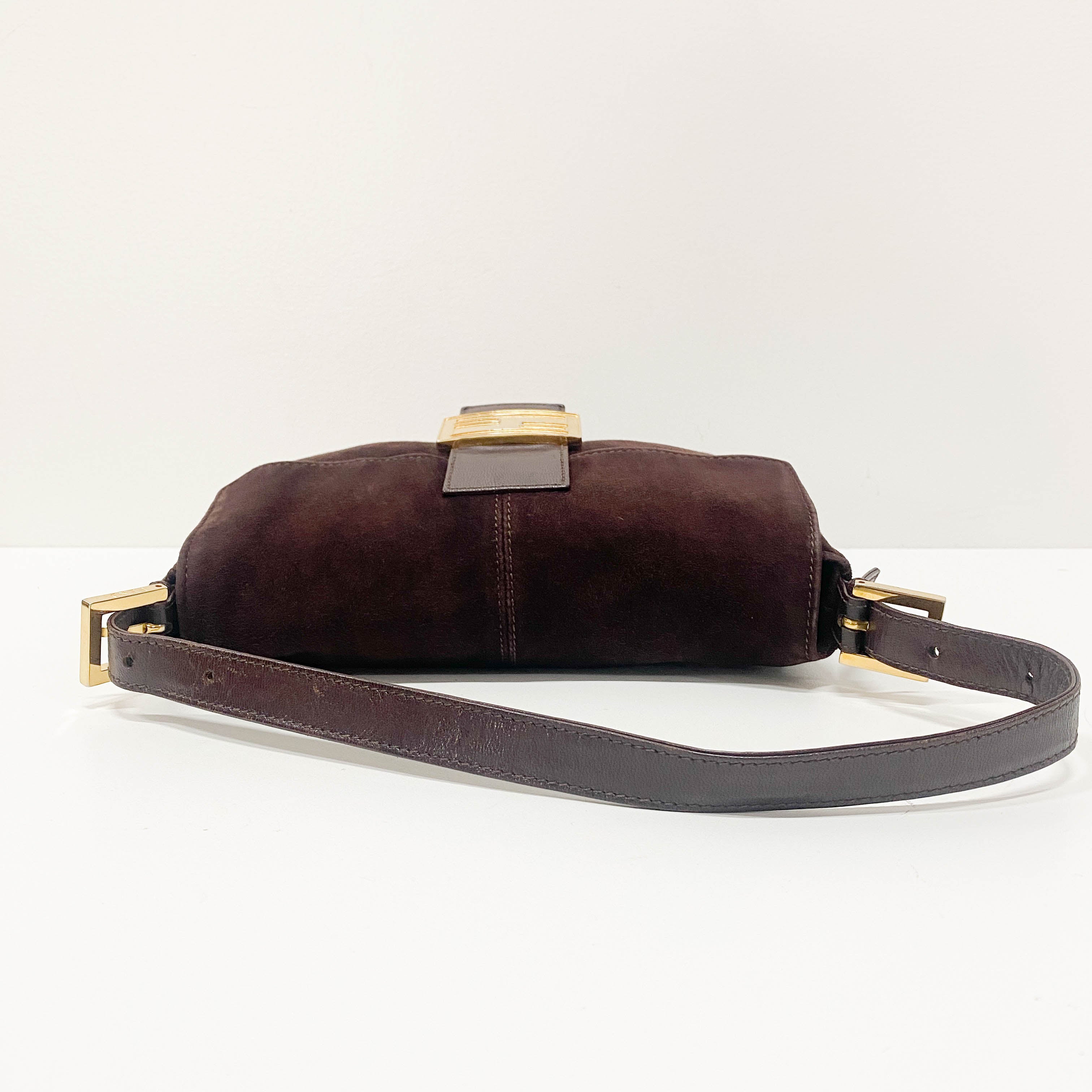 Baguette Brown Suede Shoulder Bag