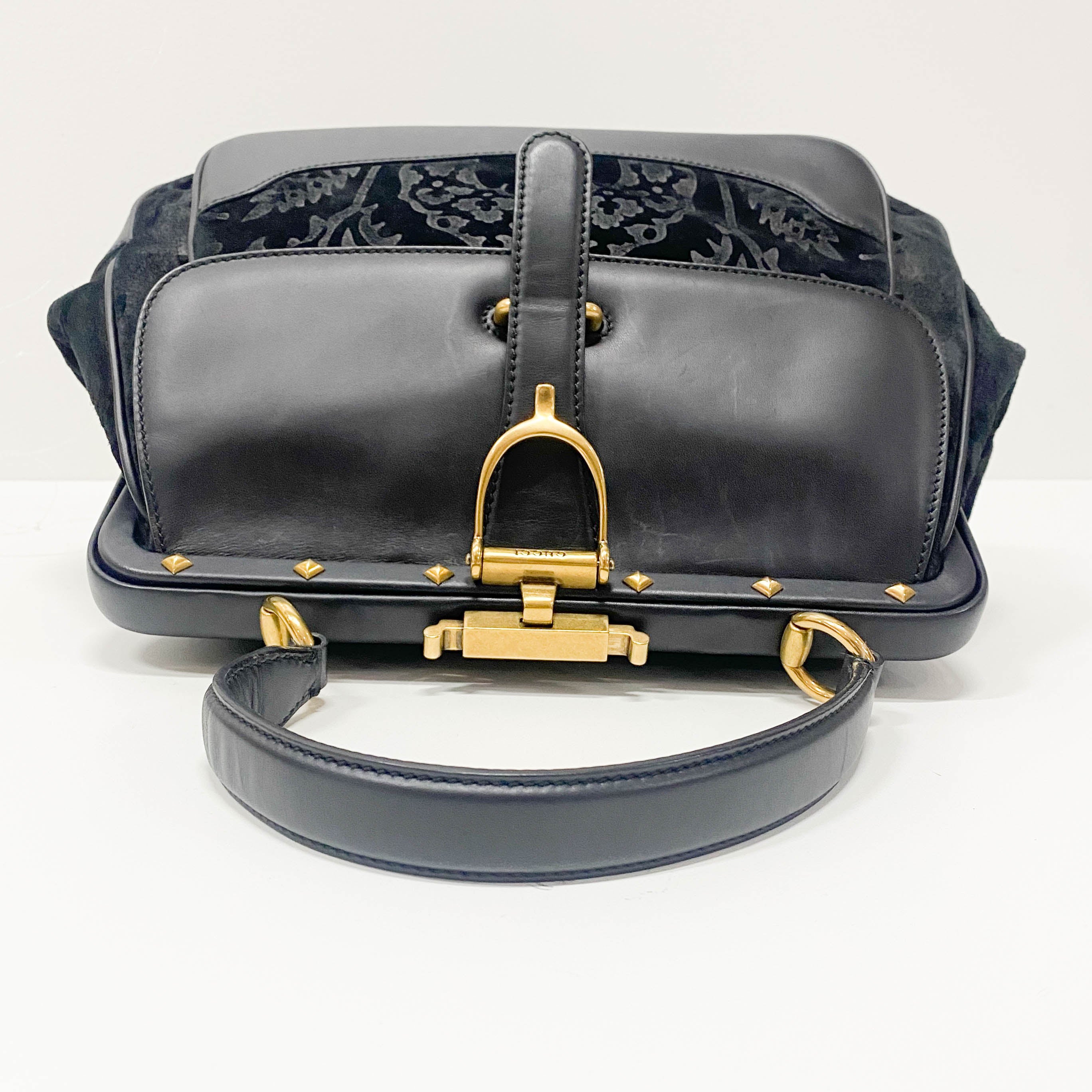 Vintage Black Suede Arabesque Hand Bag