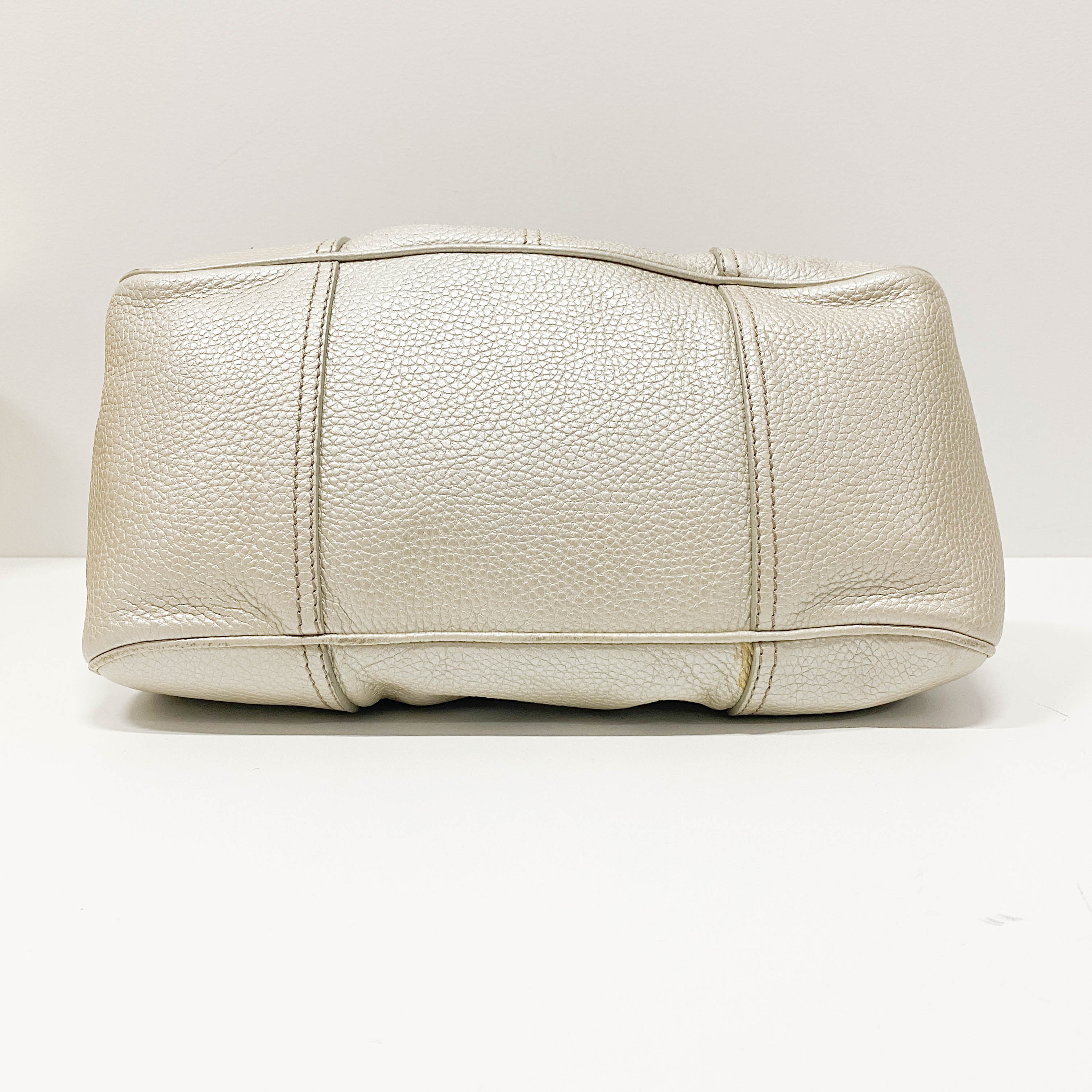 Silver Leather Clutch Shoulder Bag