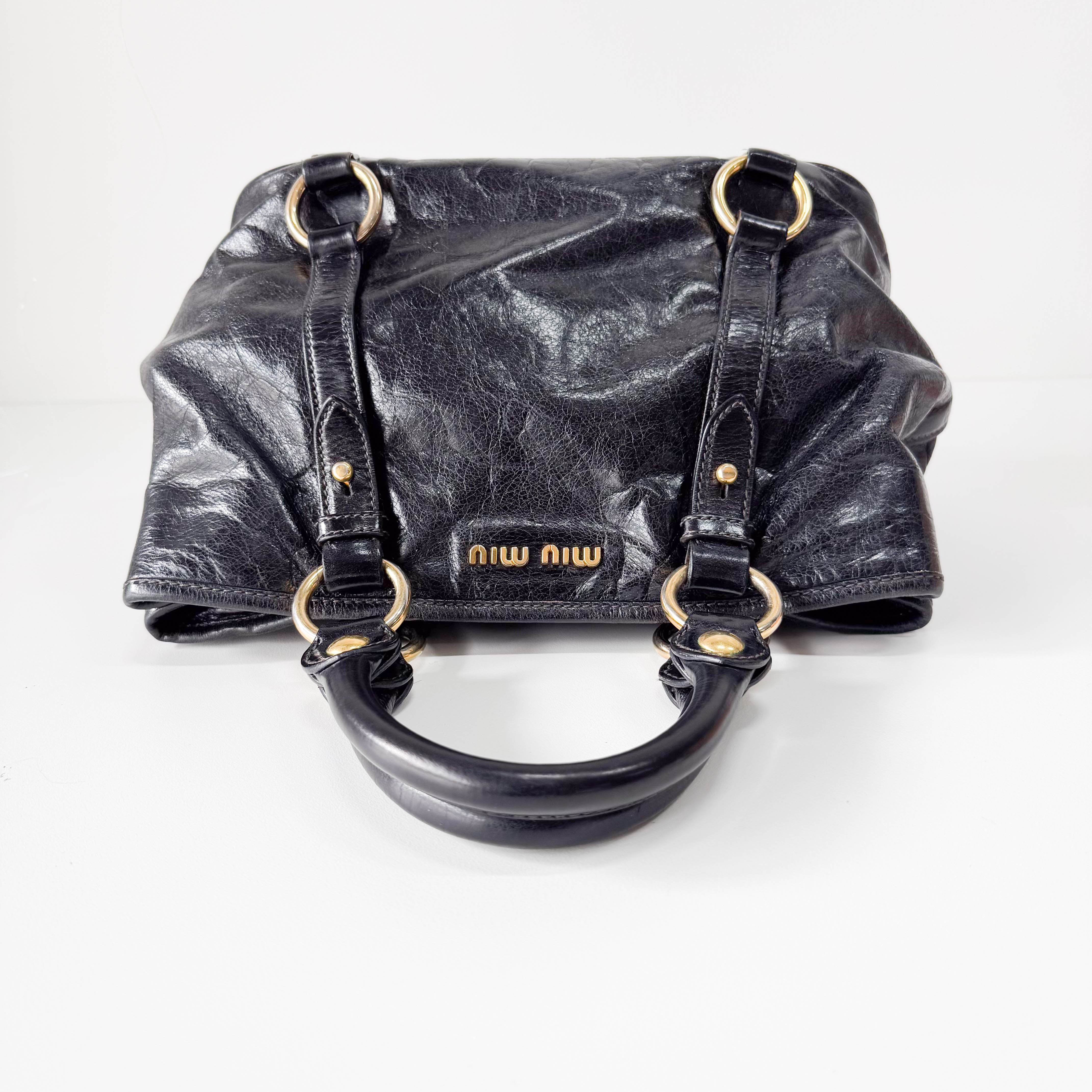 Vitello Black Calfskin Leather Two Way Bag