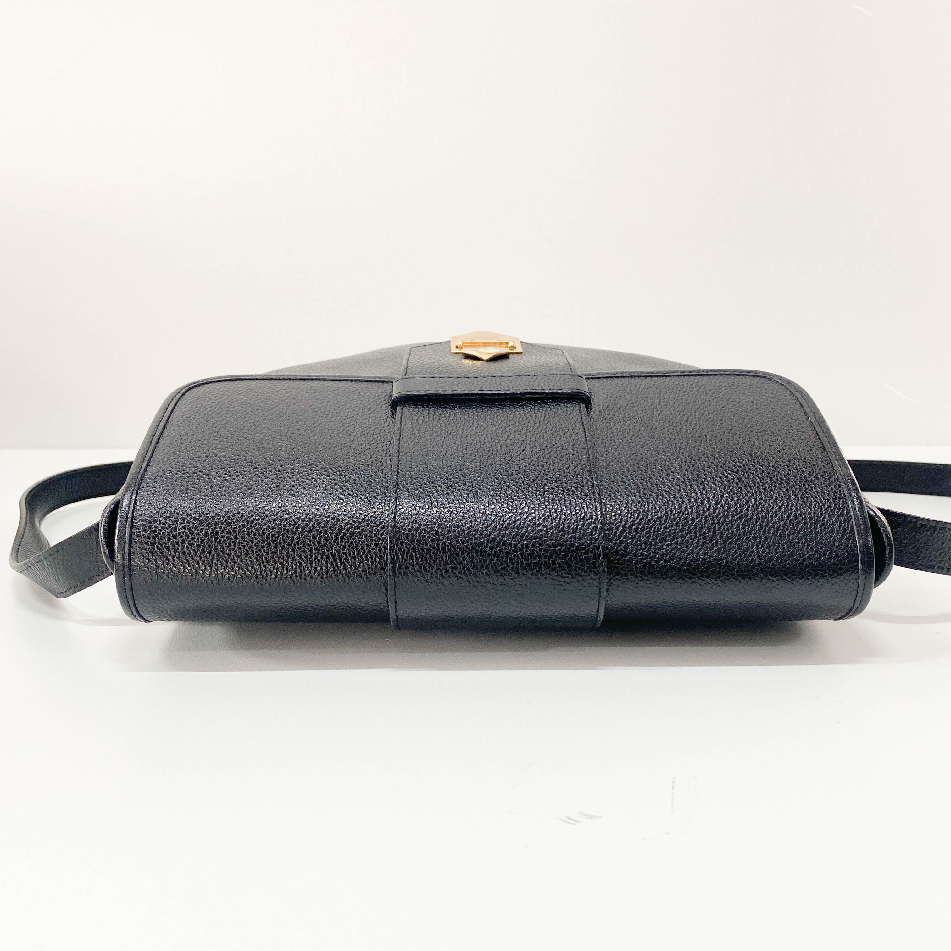 Black Grain Calfskin Leather Crossbody Bag