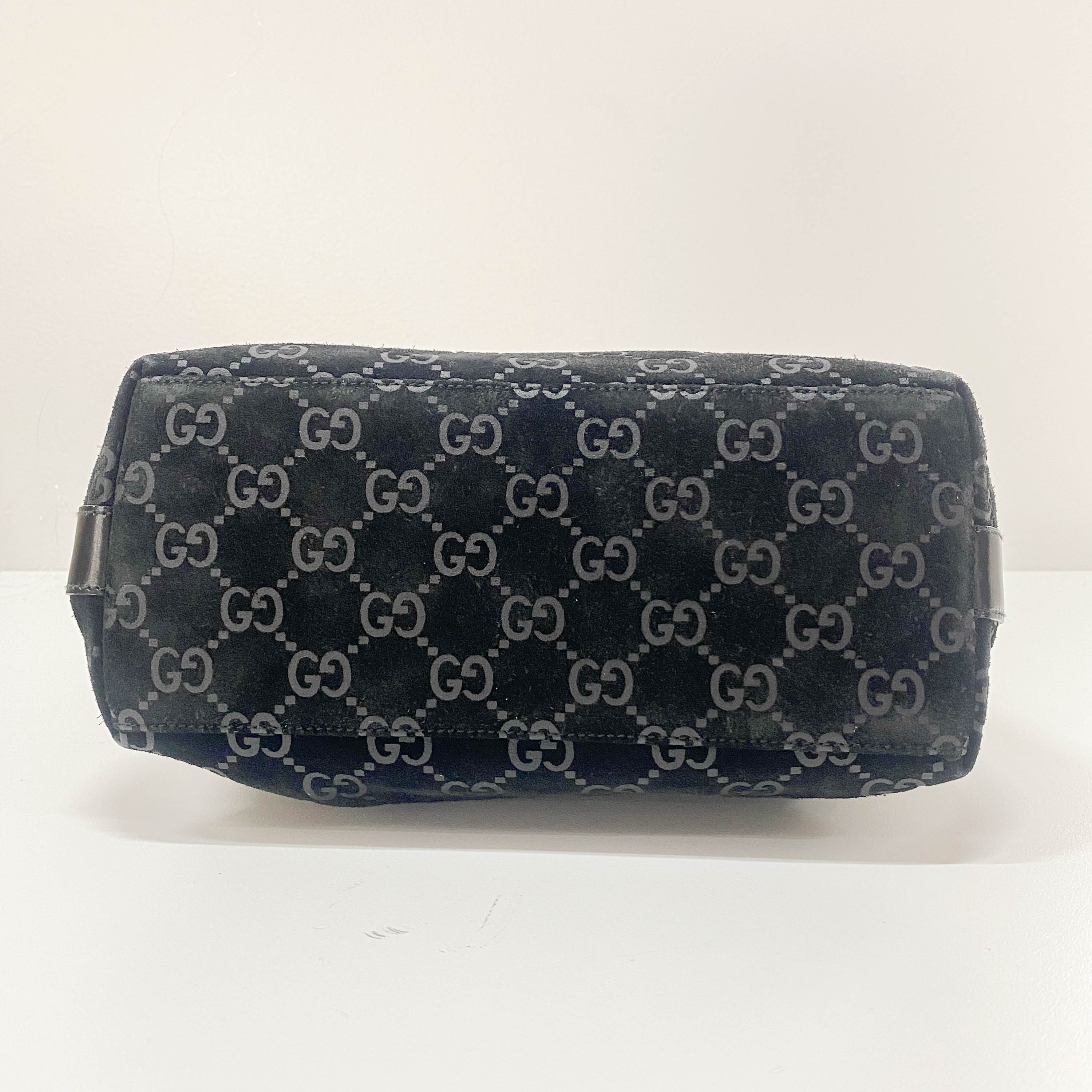 GG Canvas Black Suede Shoulder Bag