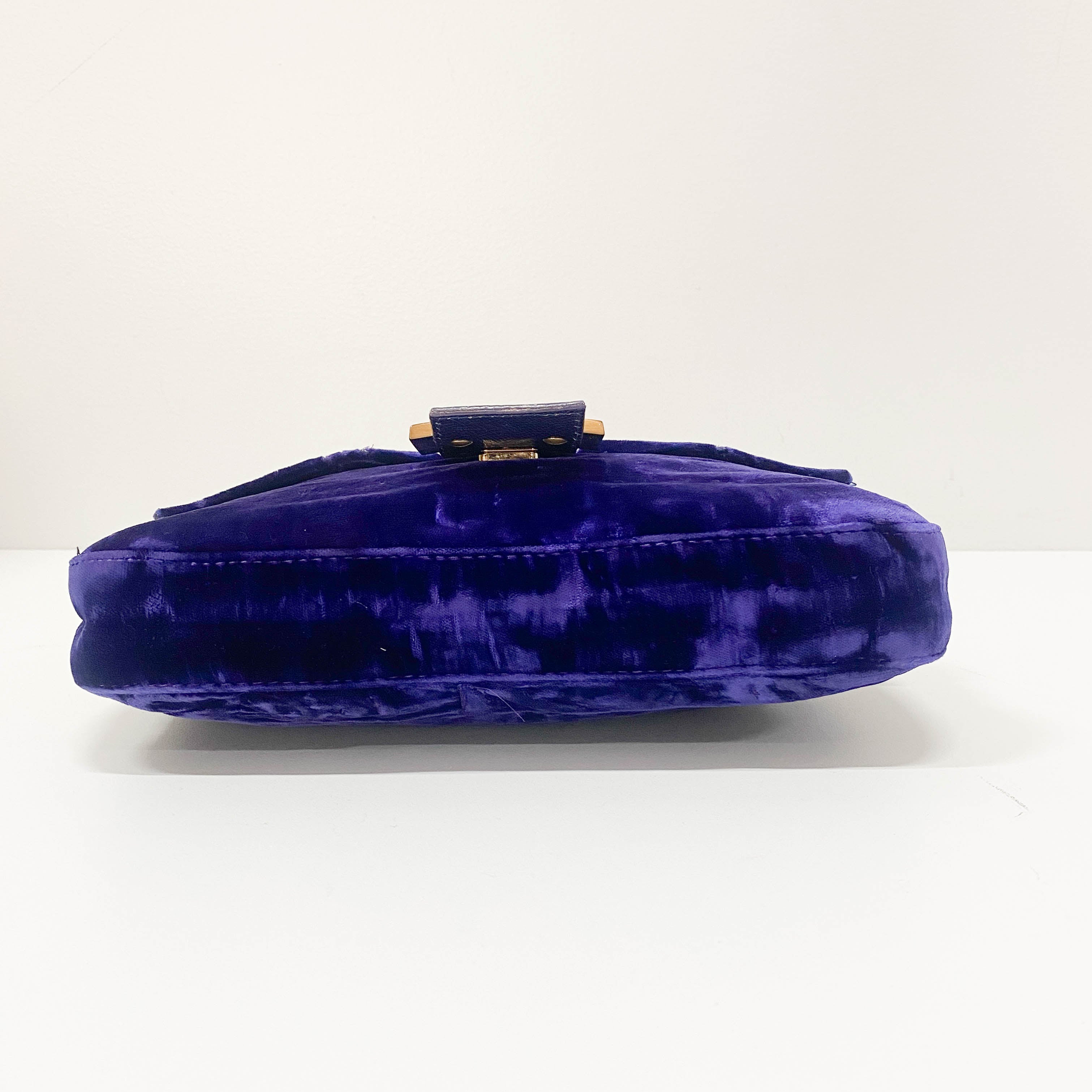 Baguette Purple Velvet Shoulder Bag