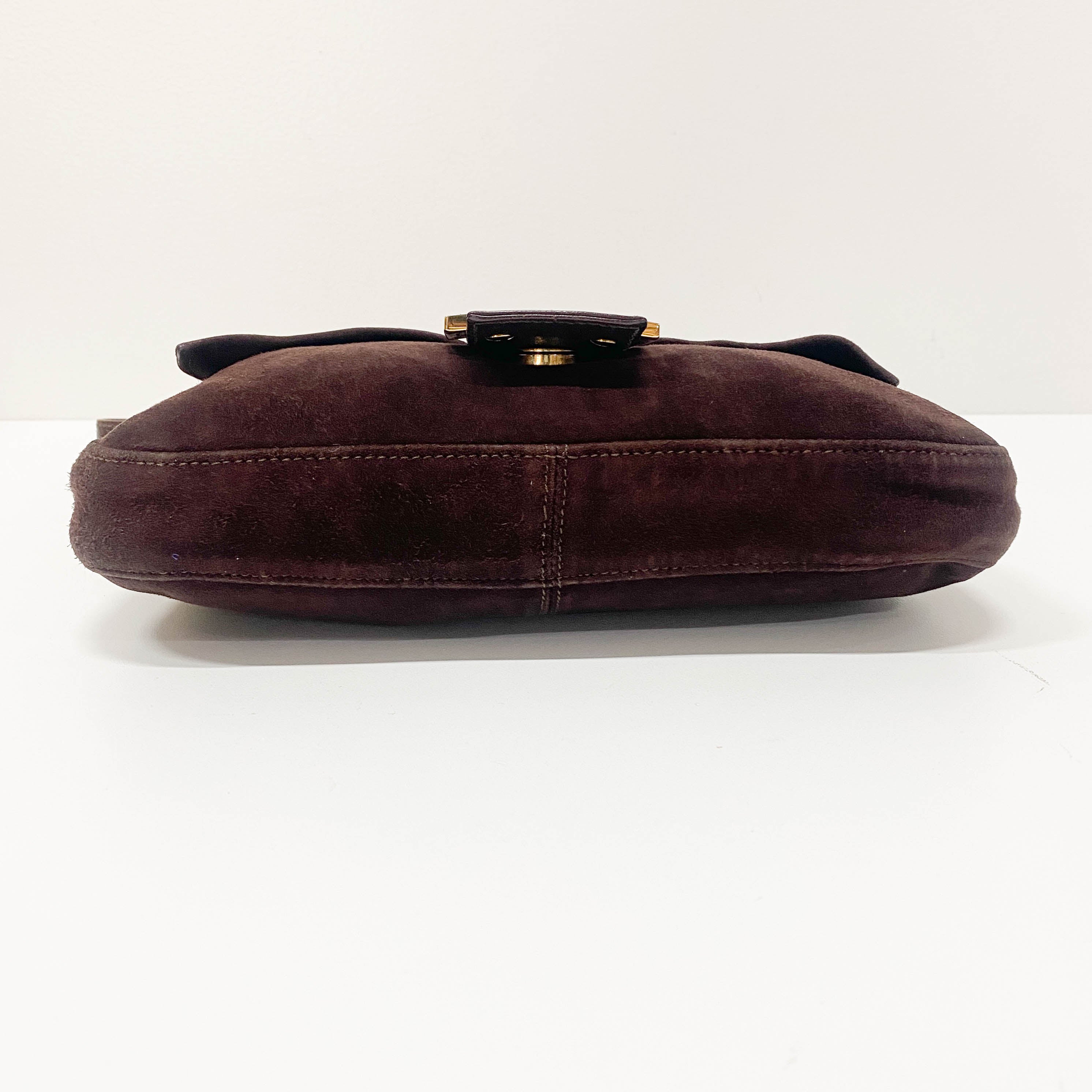 Baguette Brown Suede Shoulder Bag