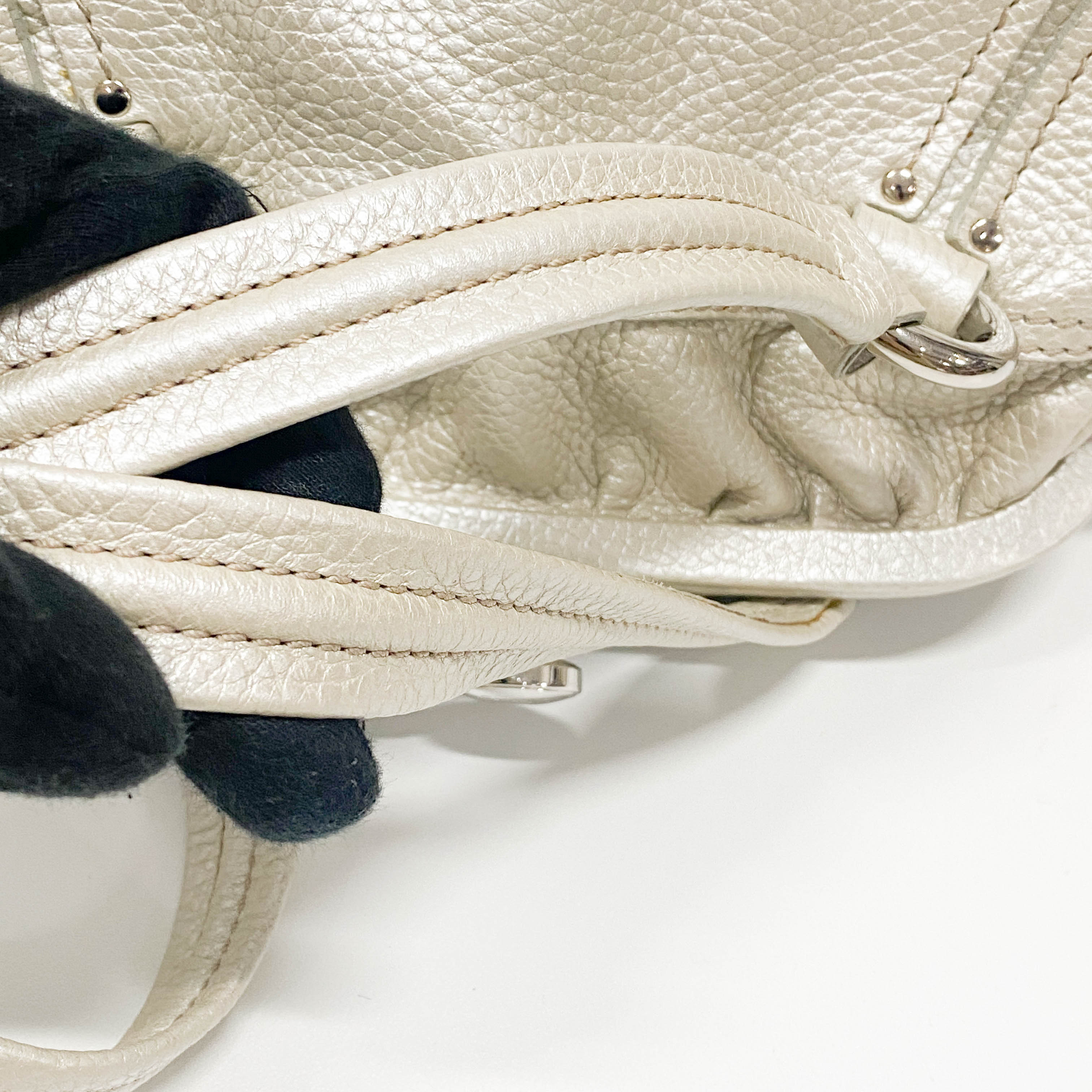 Silver Leather Clutch Shoulder Bag