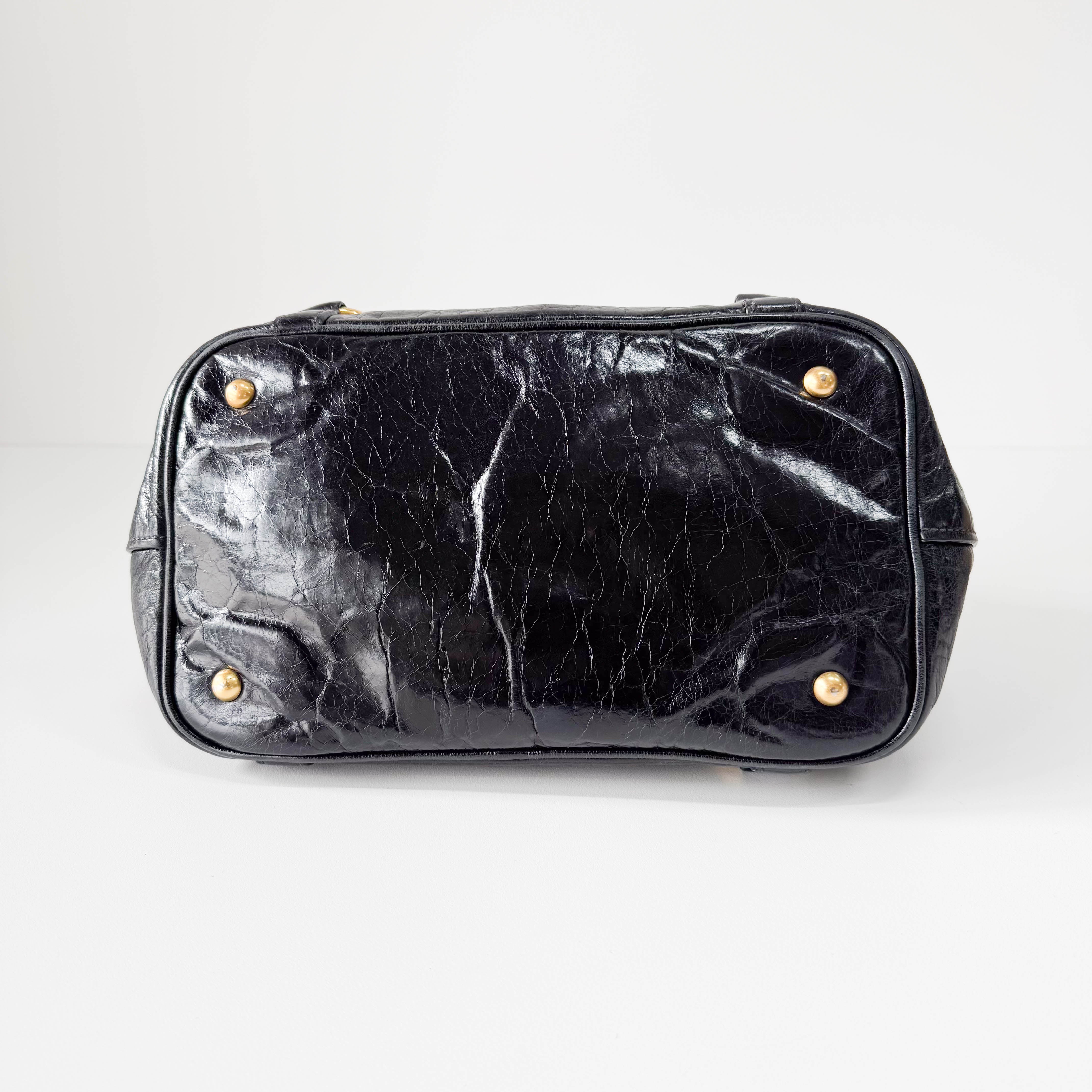 Vitello Black Calfskin Leather Two Way Bag