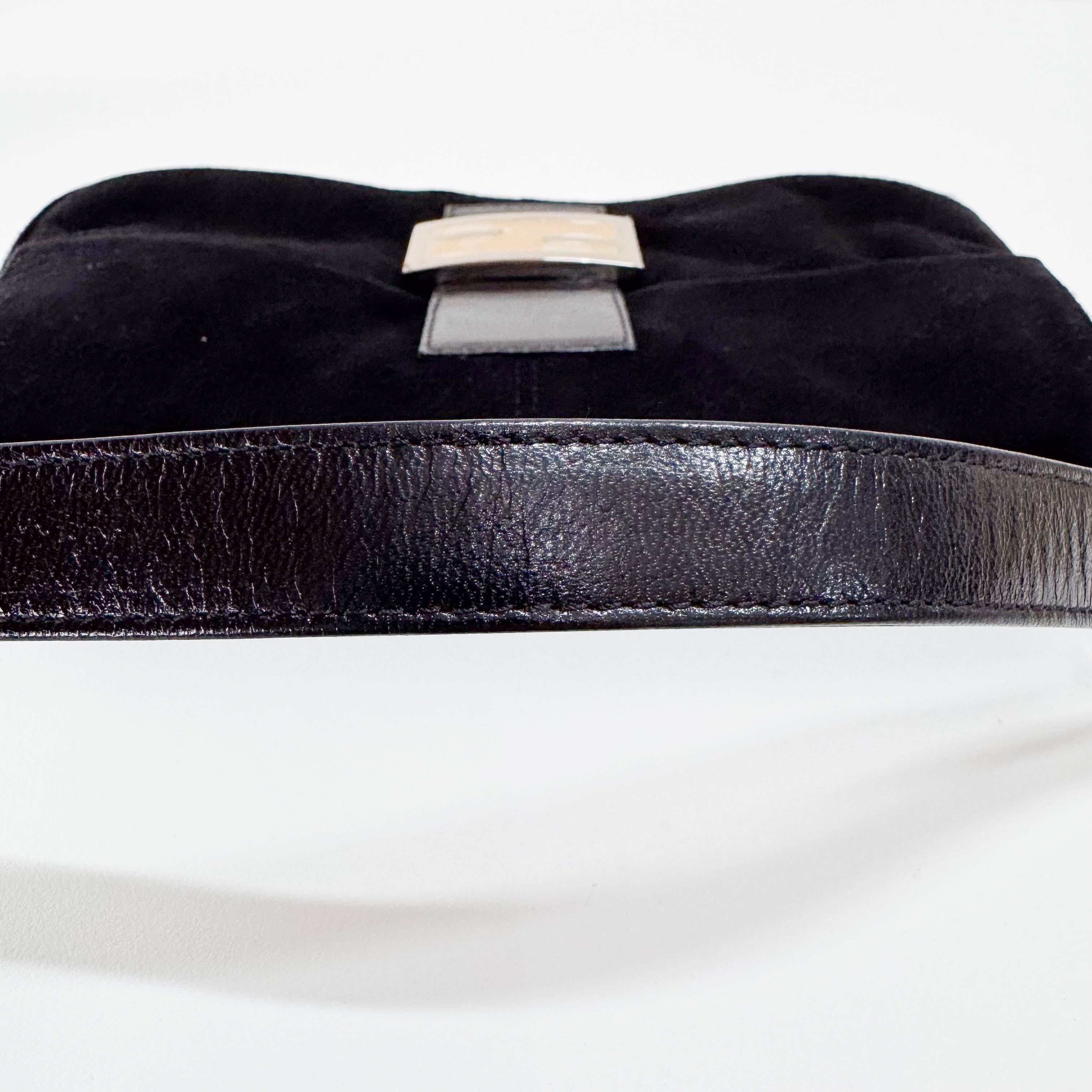 Baguette Black Suede Shoulder Bag