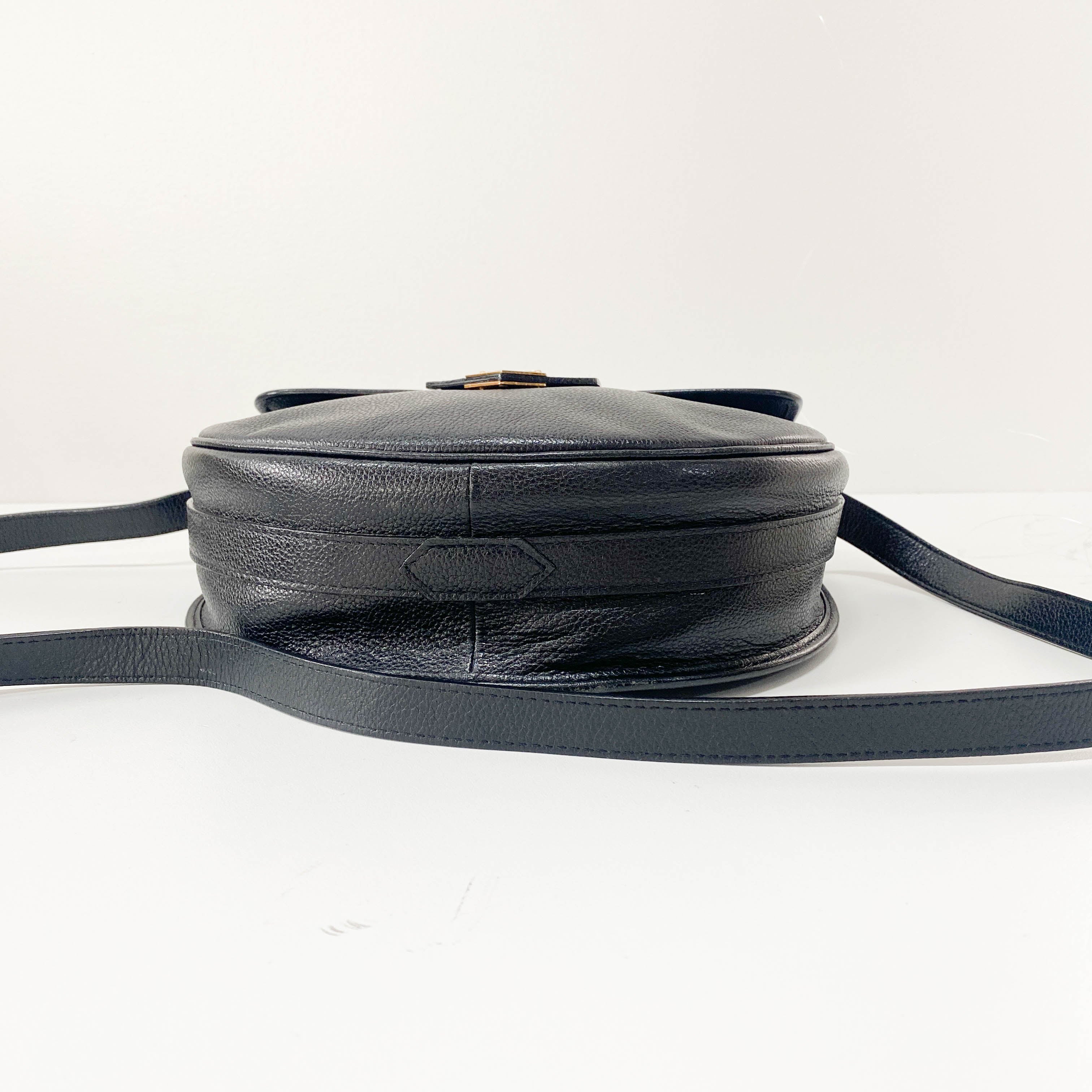 Black Grain Calfskin Leather Crossbody Bag